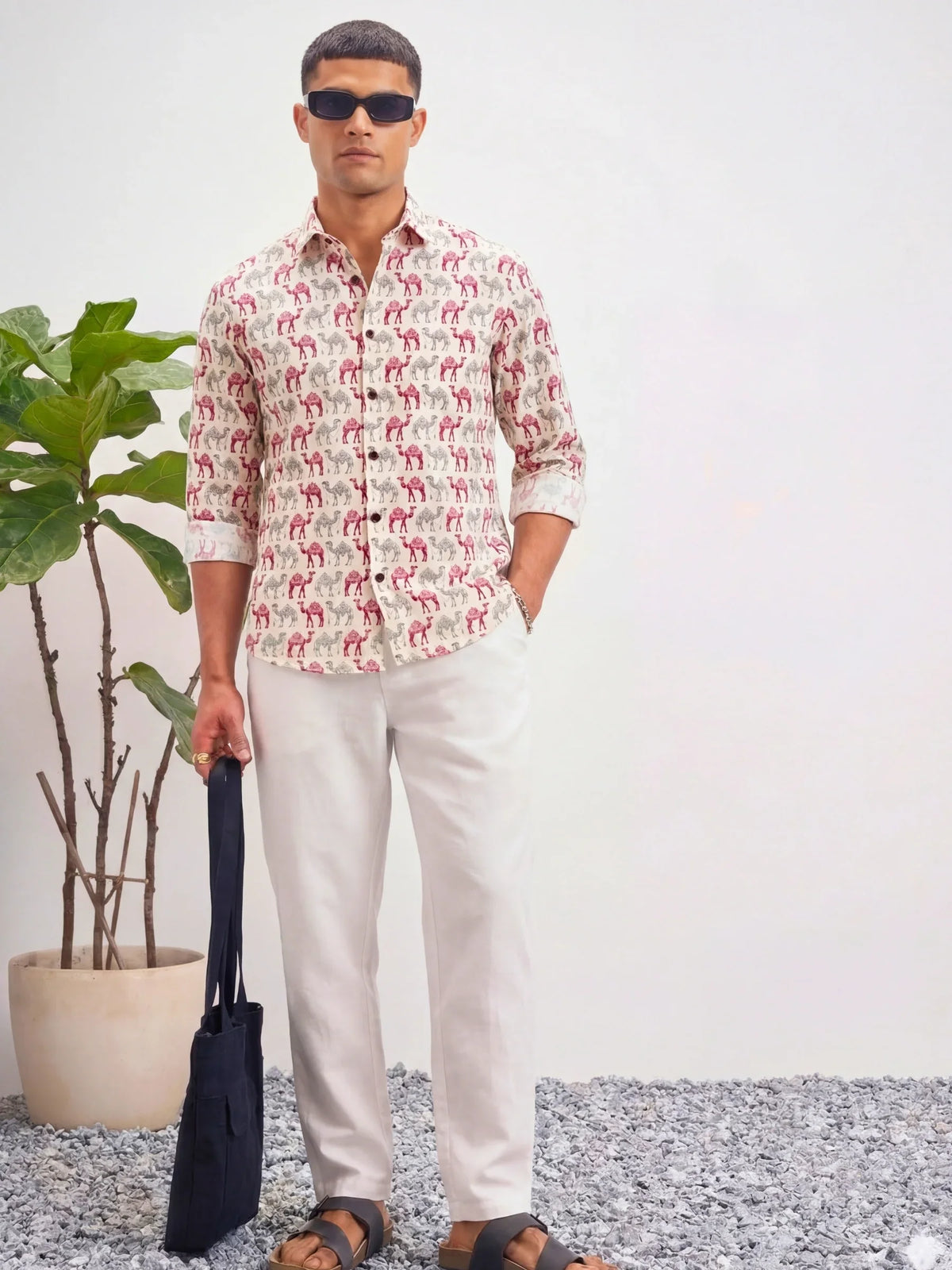 Royal Elephant – Printed Cotton Full Sleeve in Red & Grey