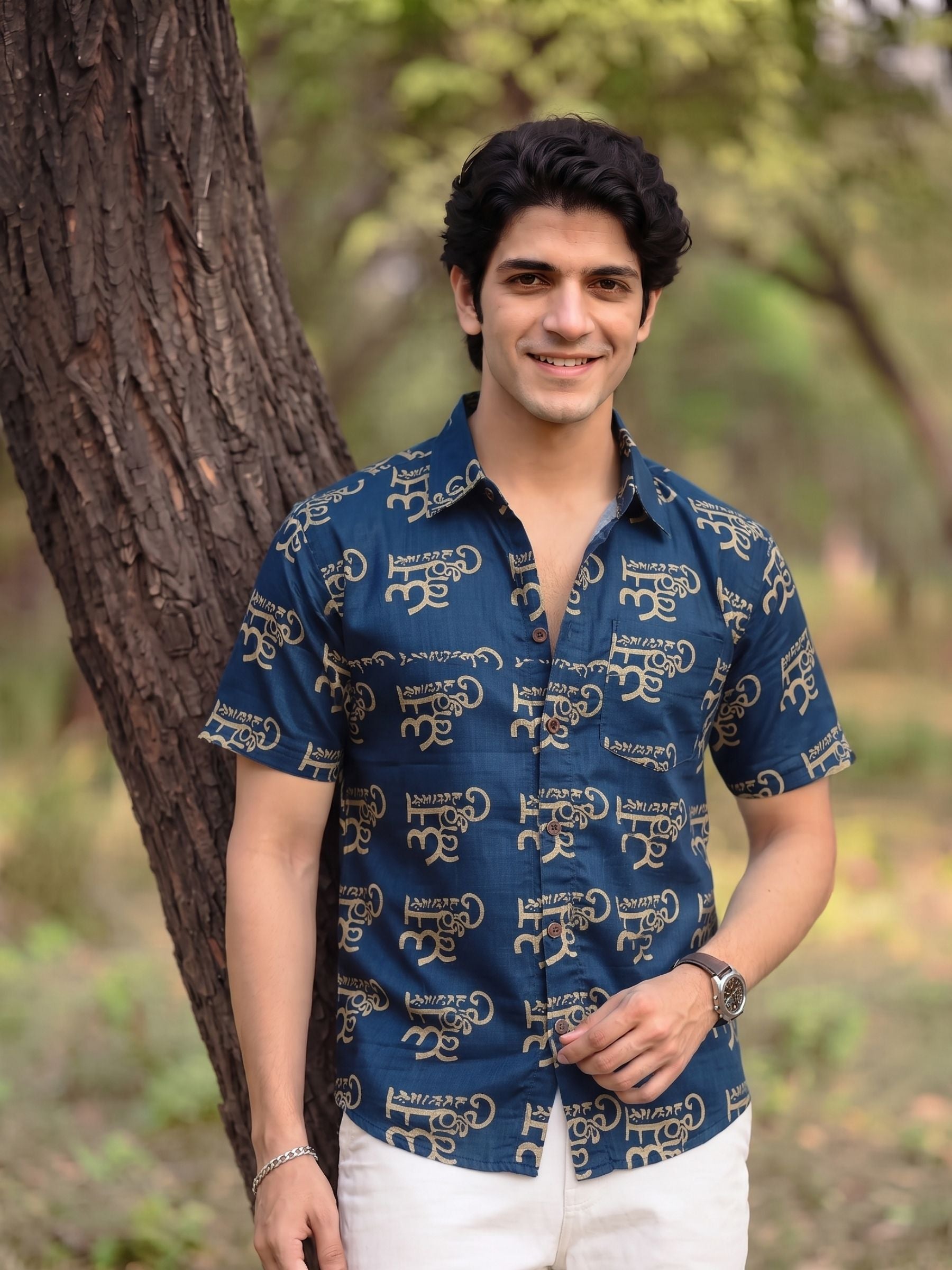Navy Vibes – Half Sleeve Printed Cotton Shirt