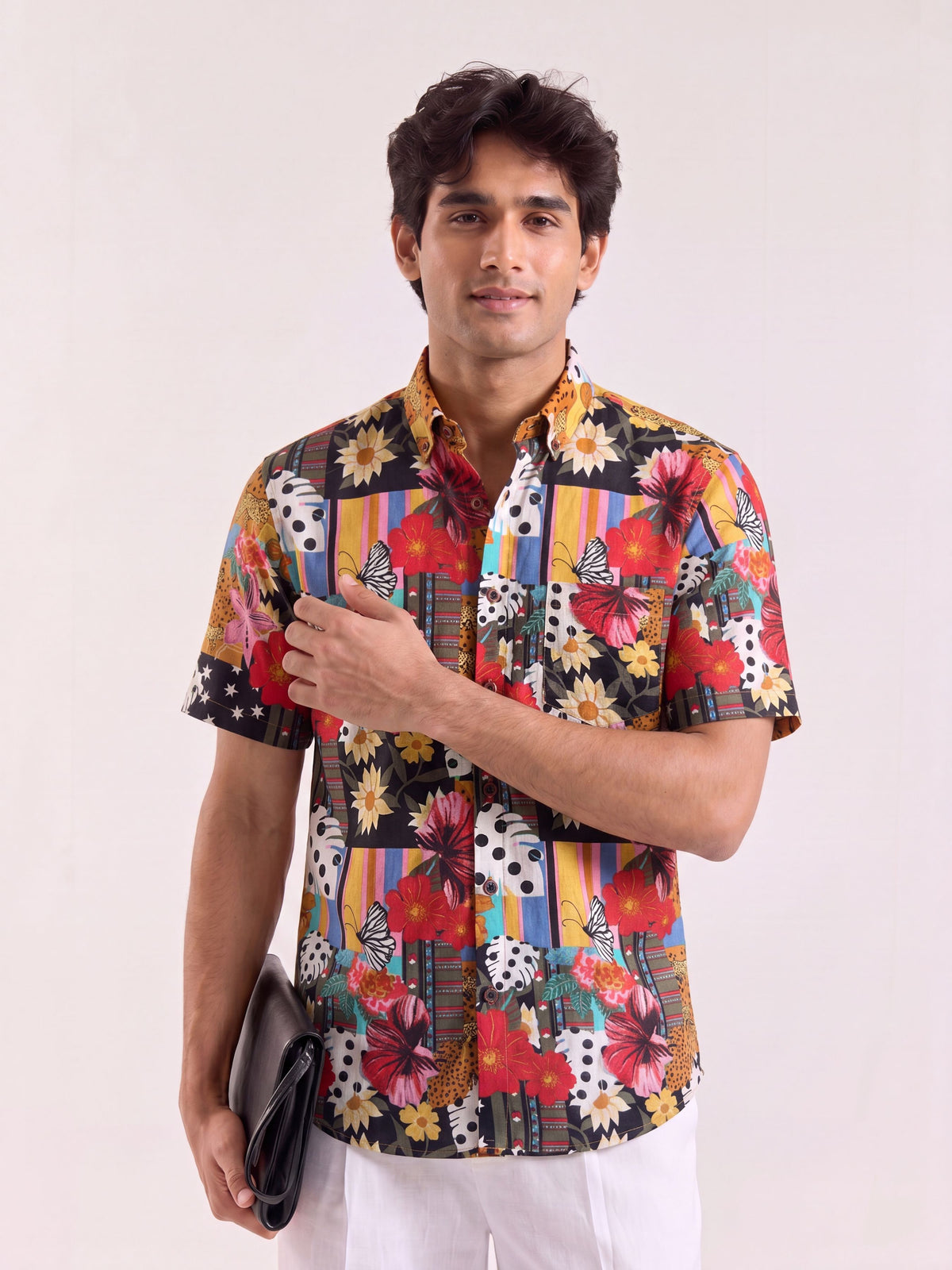 Vibrant Florals – Plus Size Half Sleeve Cotton Shirt