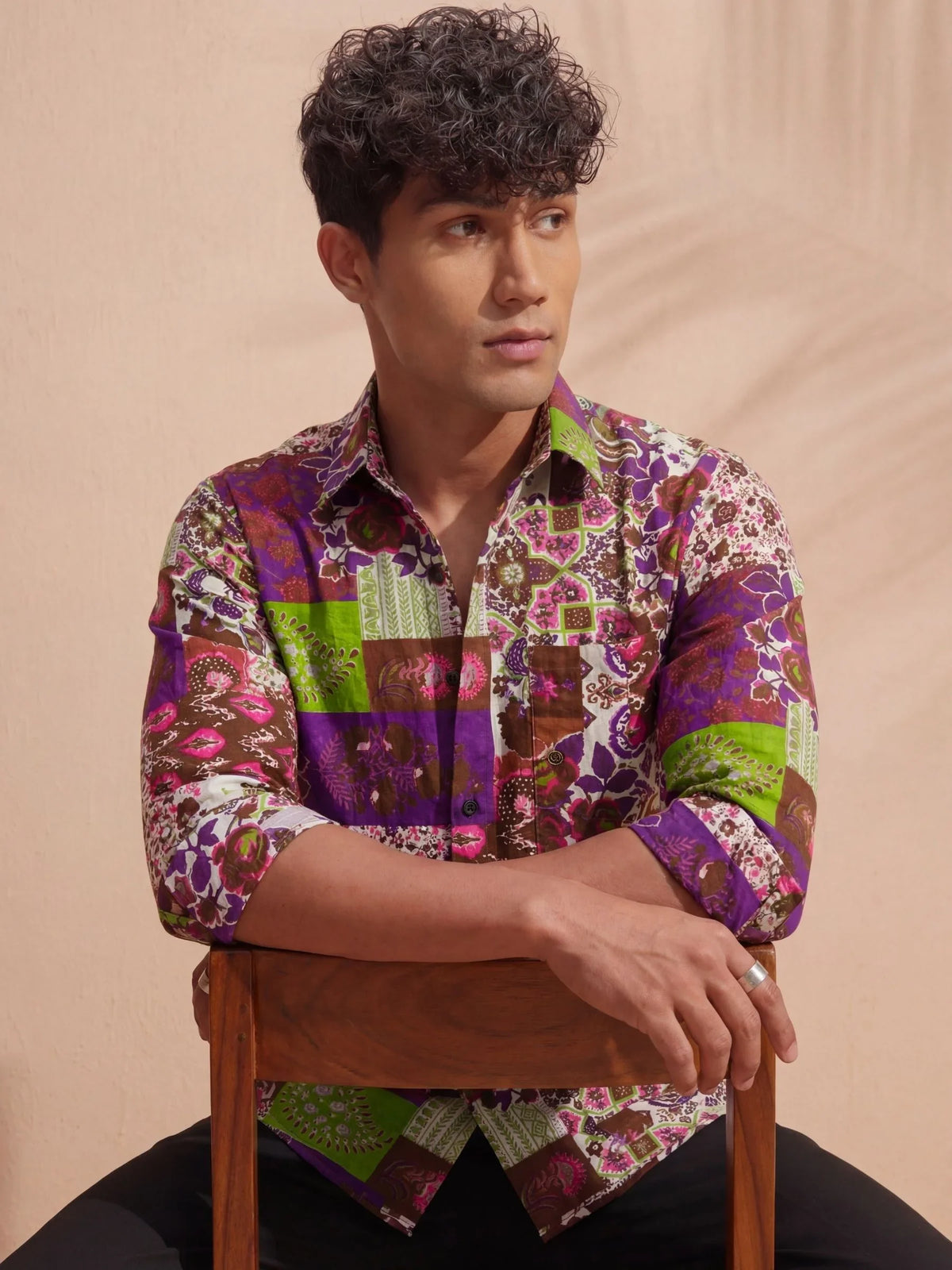 Floral Fusion – Printed Cotton Full Sleeve in Purple & Green