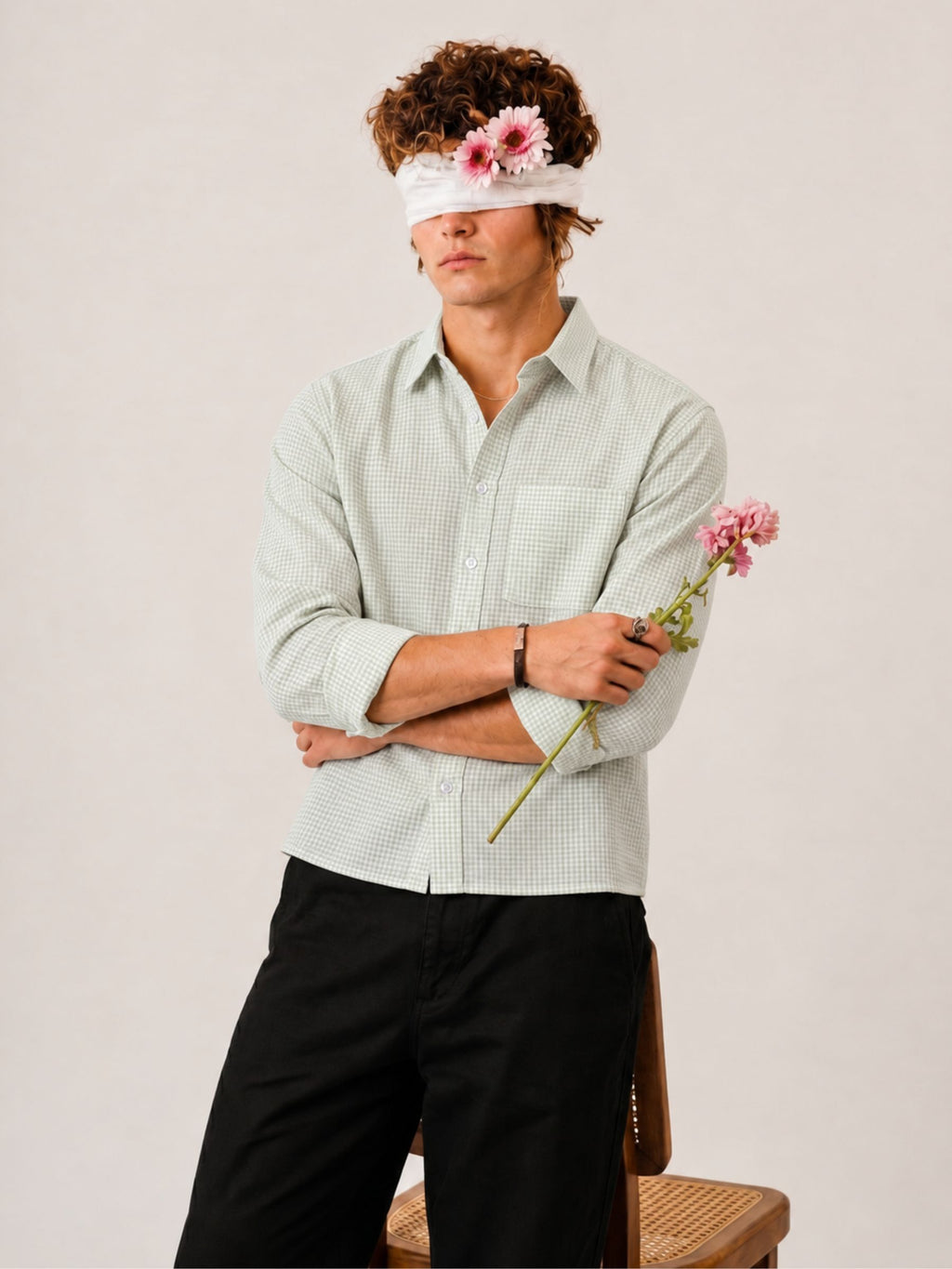 Sage Green Check Crop Shirt