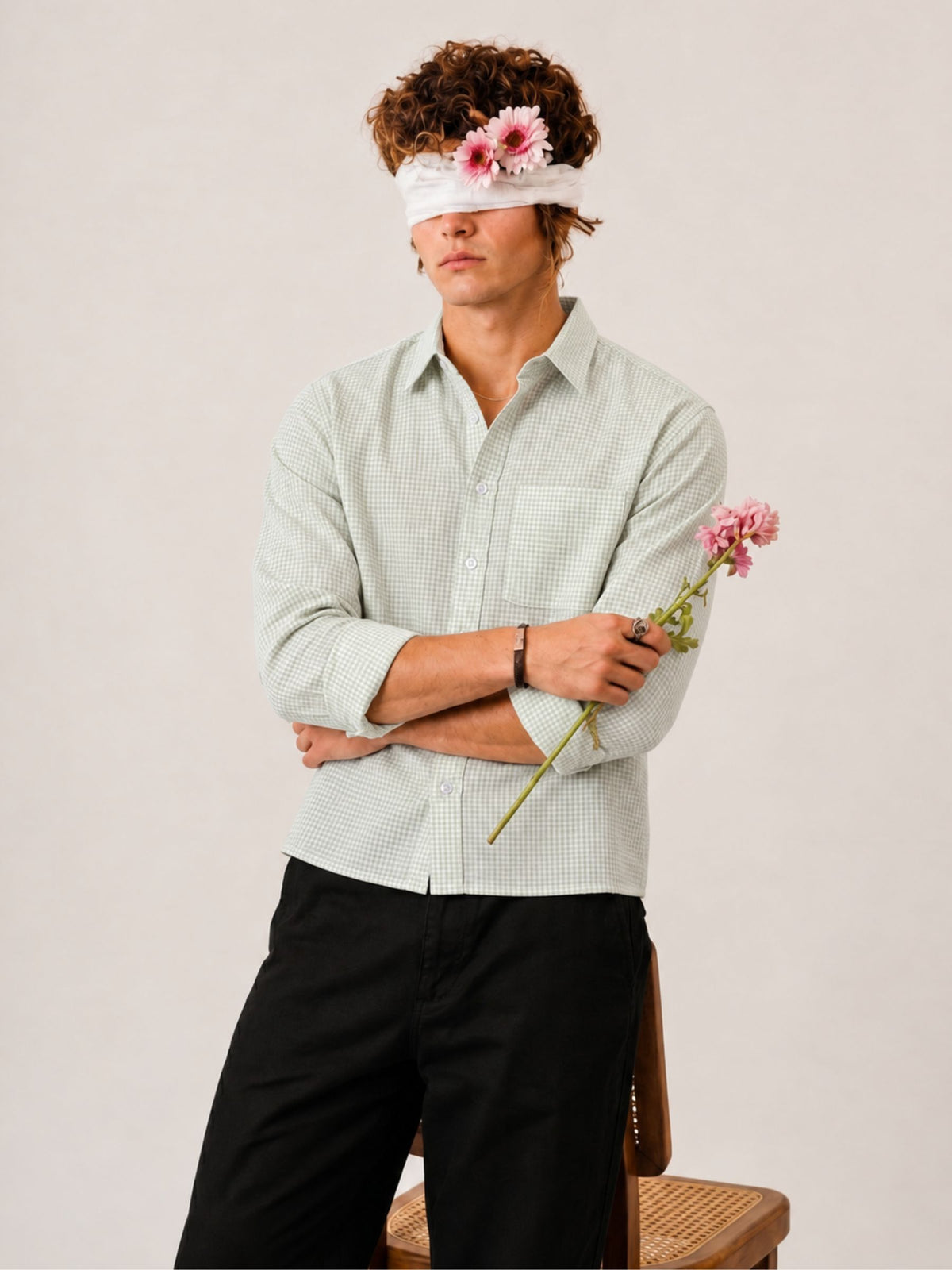 Sage Green Check Crop Shirt