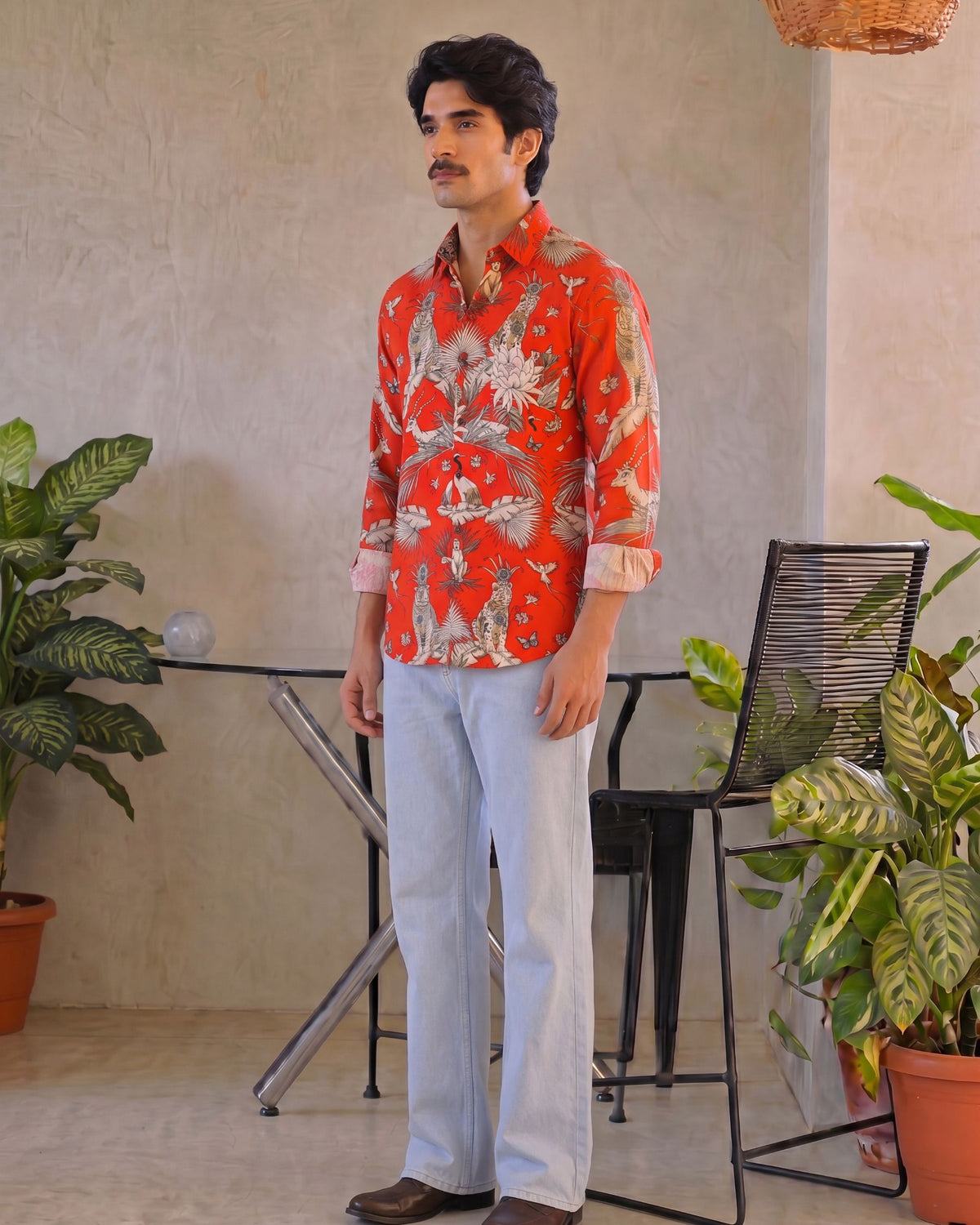 Crimson Jungle – Printed Cotton Full Sleeve Shirt