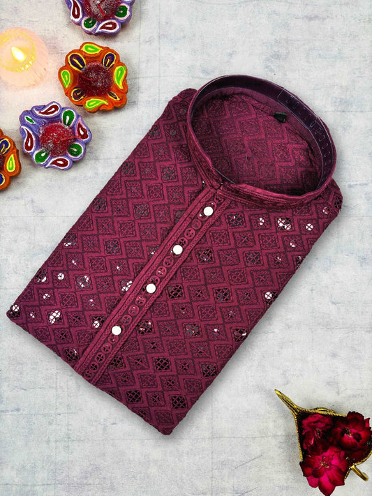 Dark Magenta Square Lucknowi Kurta