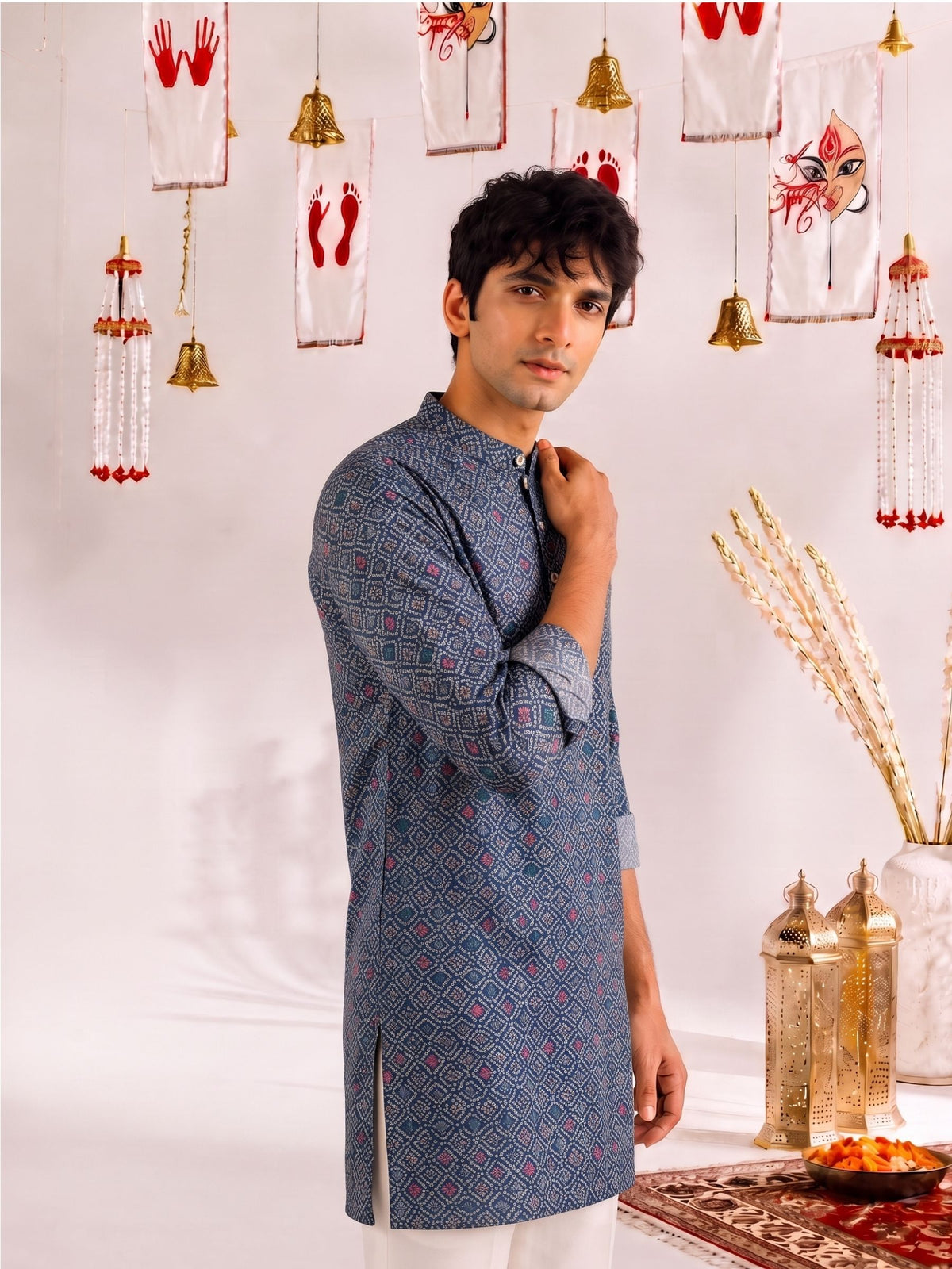 Indigo Blossom – Block Print Long Kurta