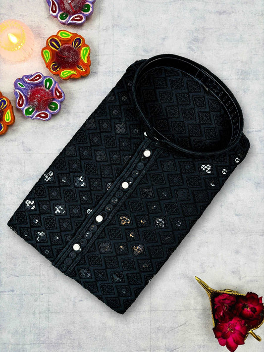 Black Square Lucknowi Kurta