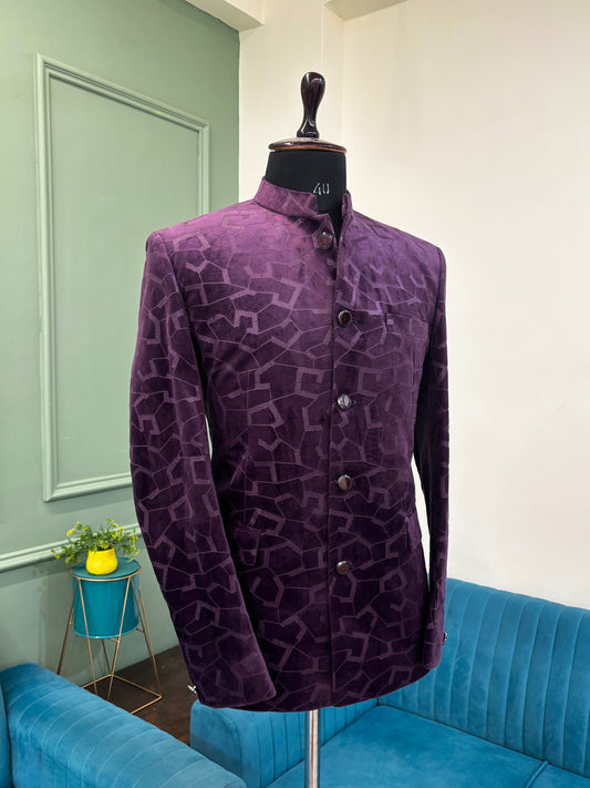 Men's Jodhpuri Bandhgala Textured Jacket - Deep Purple