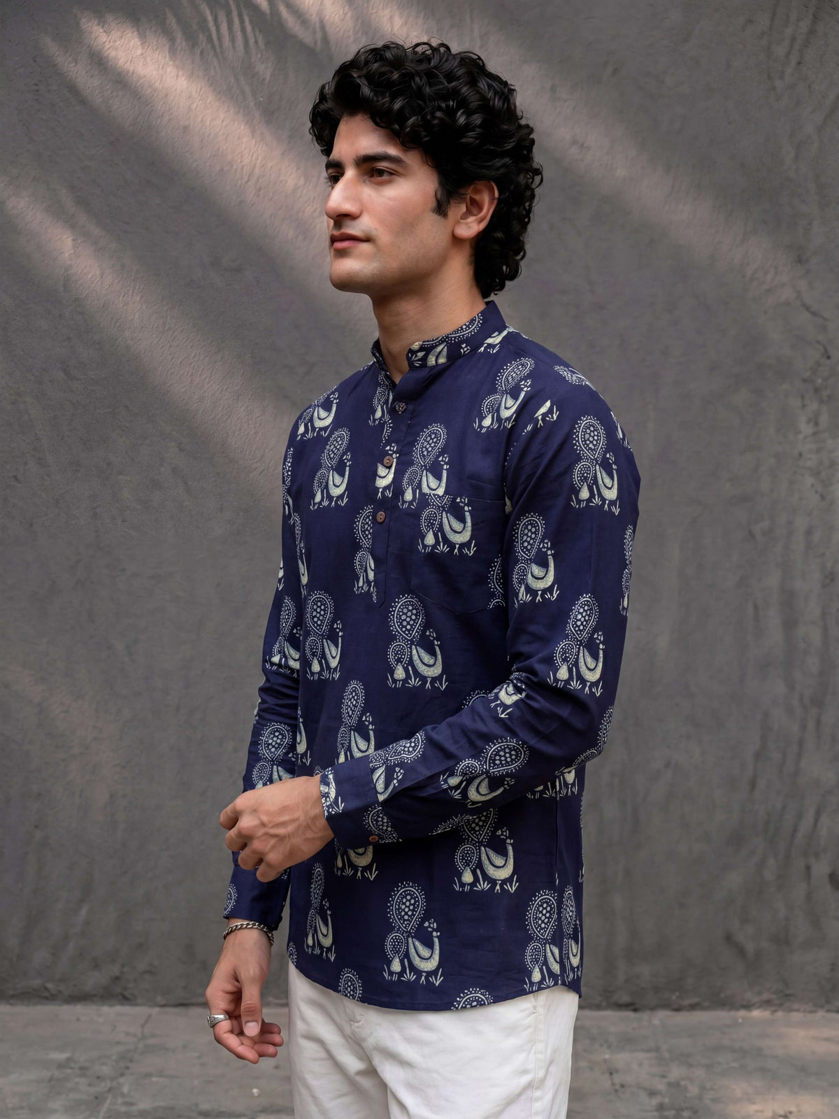 Peacock Elegance – Printed Cotton Short Kurta