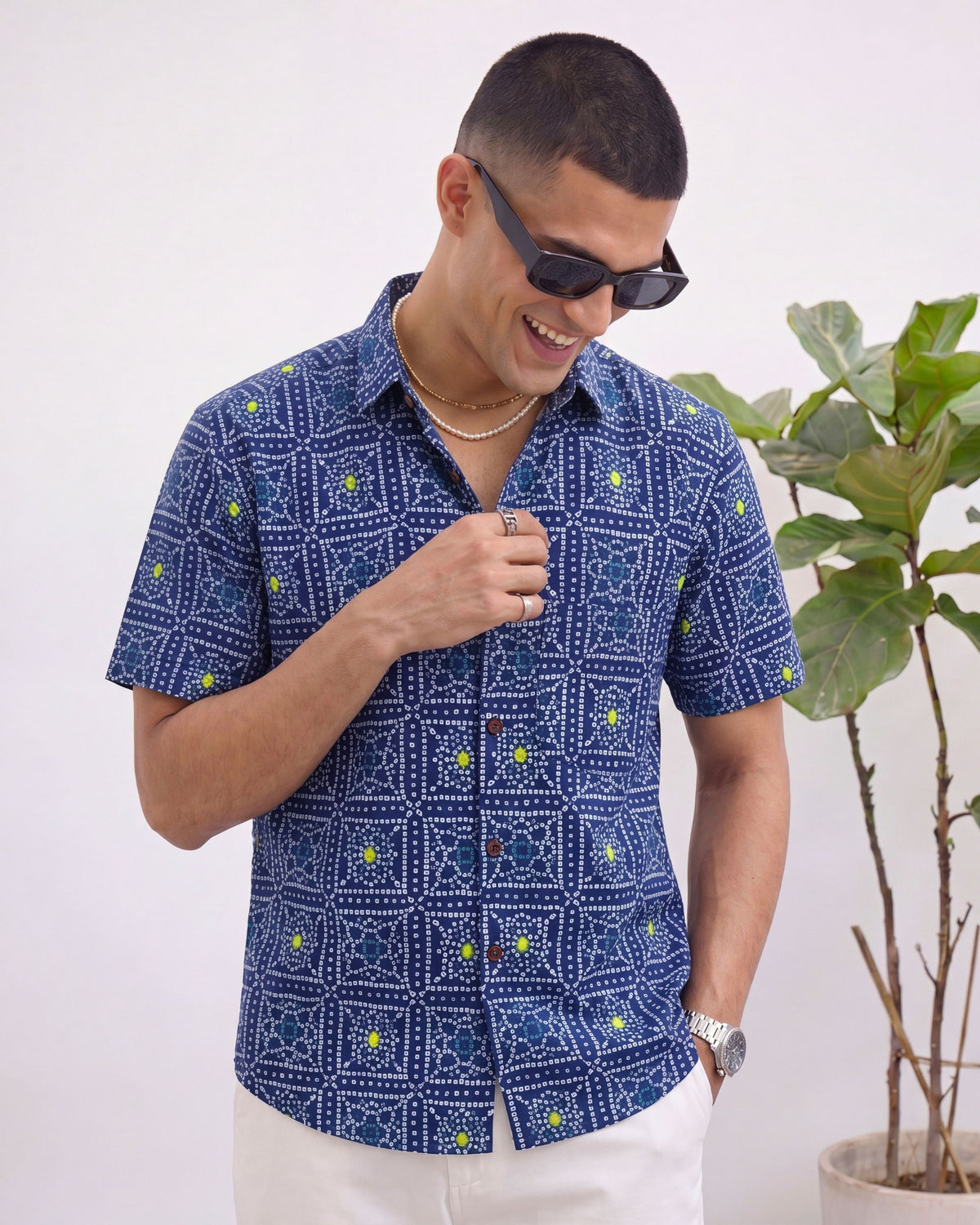 Navy Charm – Printed Cotton Half Sleeve
