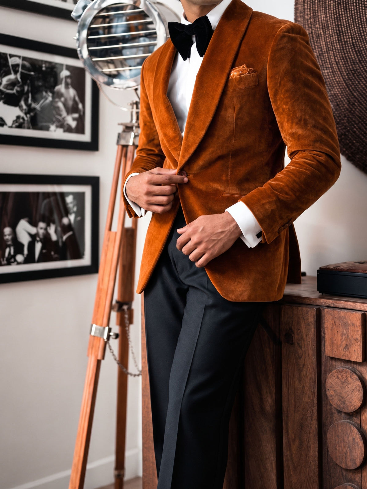 Rust Velvet Blazer for Men – Premium Shawl Lapel Party Wear Blazer