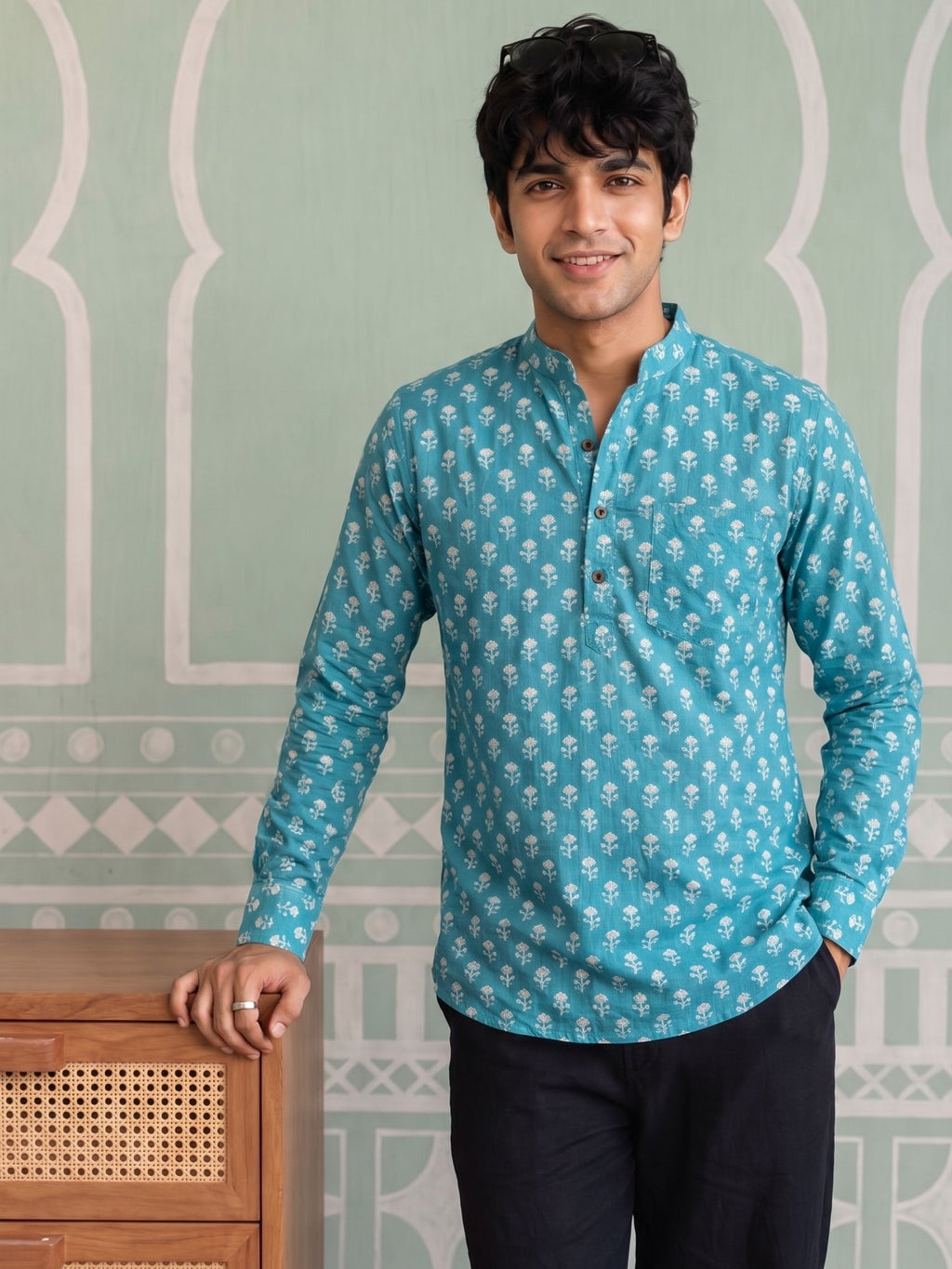 Blooming Blue – Printed Cotton Short Kurta