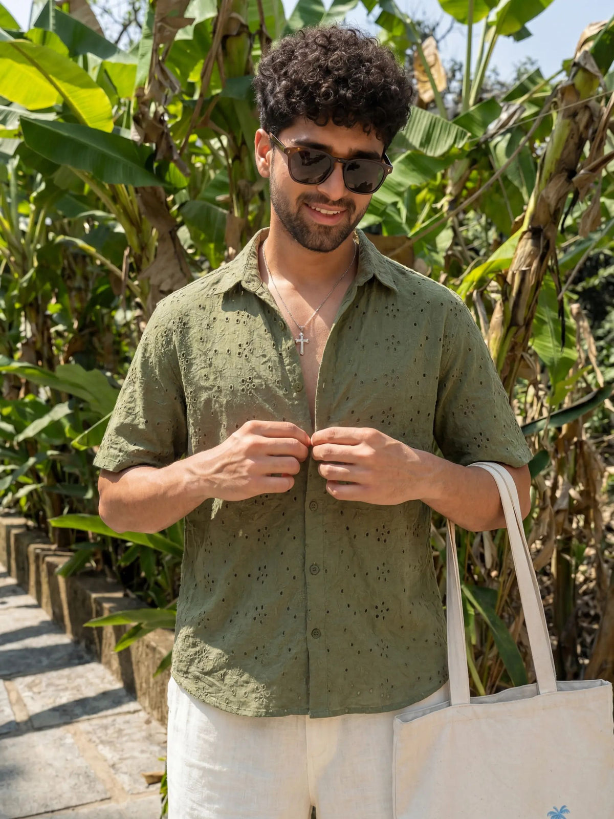 Raw Vibes — Olive Green Hakoba Cotton Shirt | Jaipuri Crown