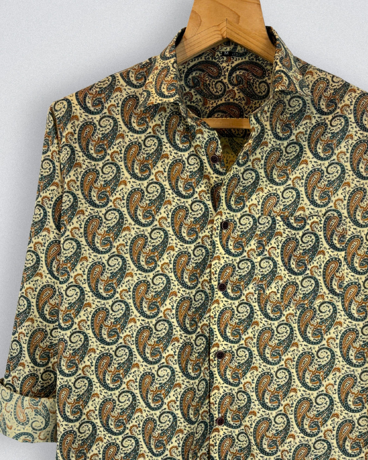 Paisley Charm – Printed Cotton Full Sleeve in Cream & Blue