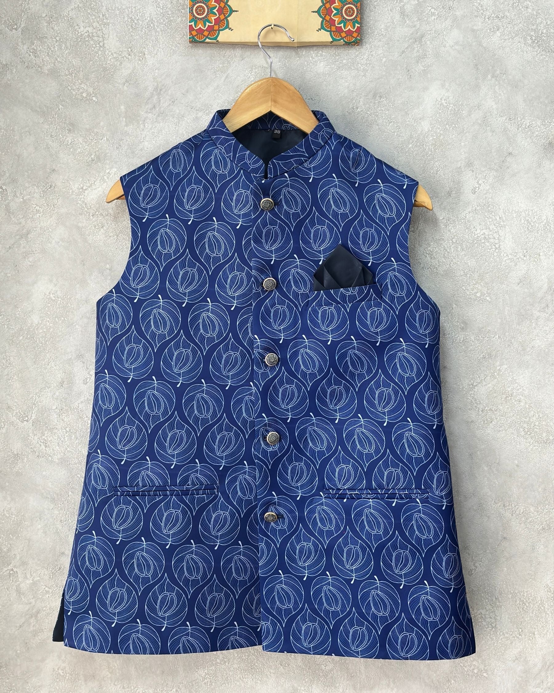 leafe printed nehru jackets for men modi koti by jaipuricrown 