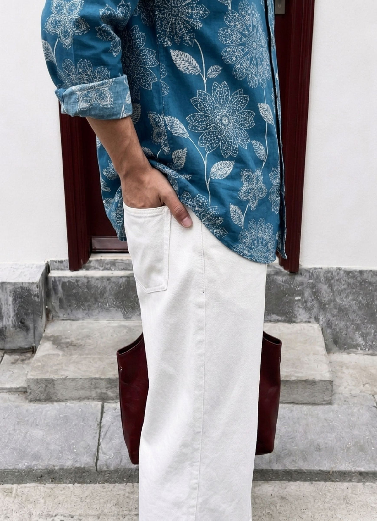 Navy Bloom – Printed Cotton Full Sleeve Shirt