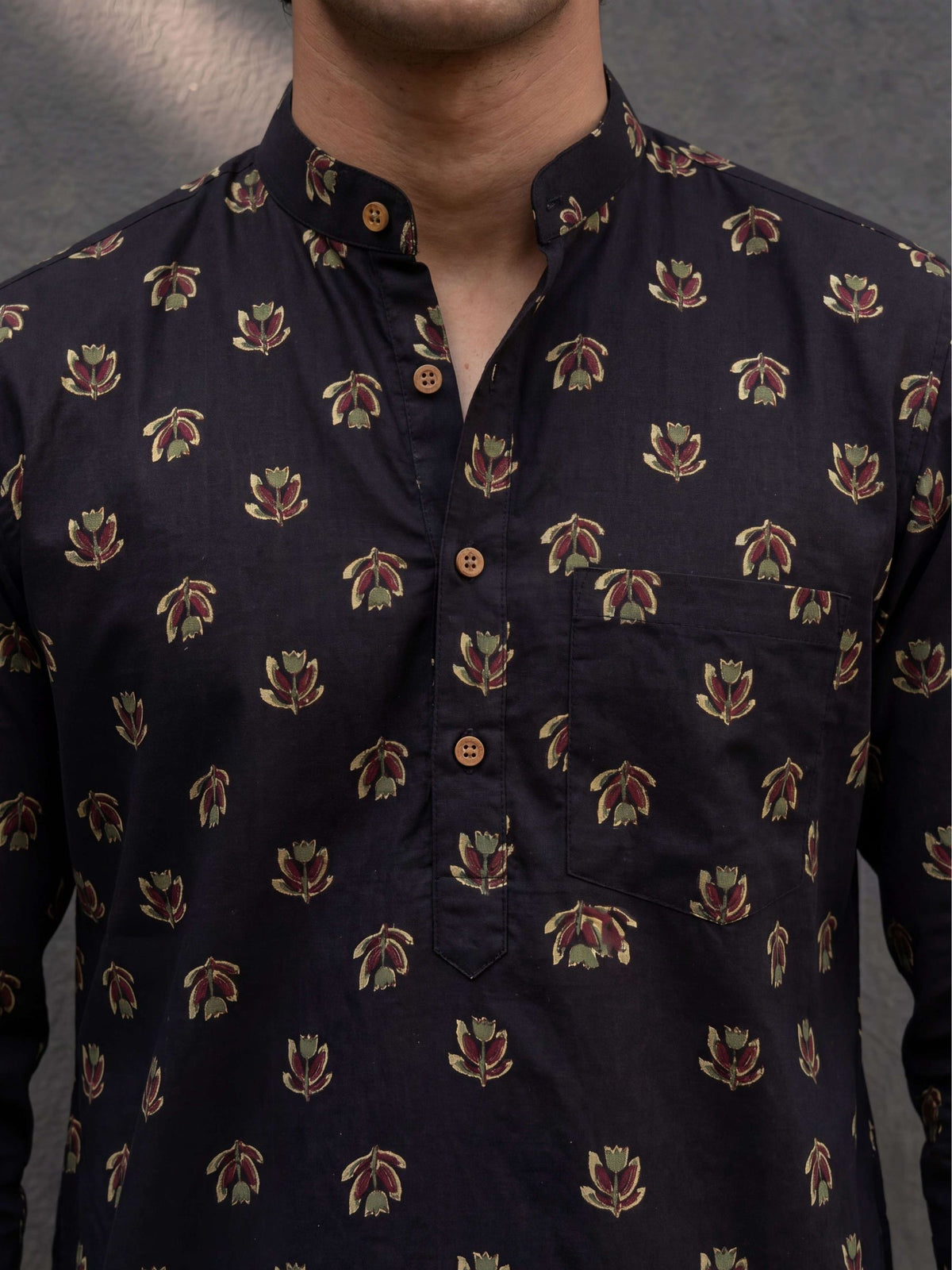 Lotus Blossom – Men's Printed Cotton Short Kurta