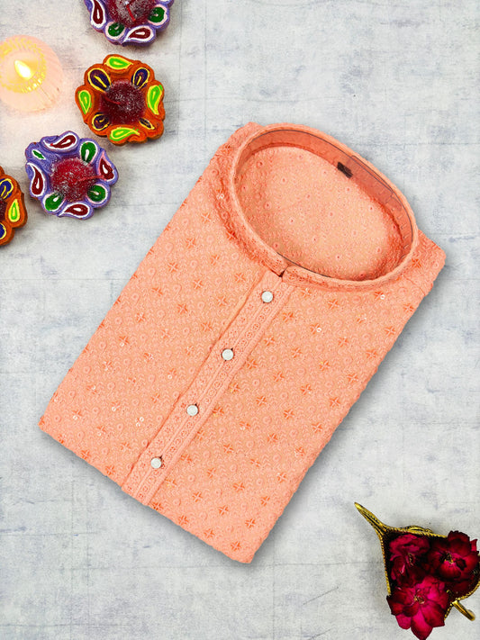 Peach Square Lucknowi Kurta