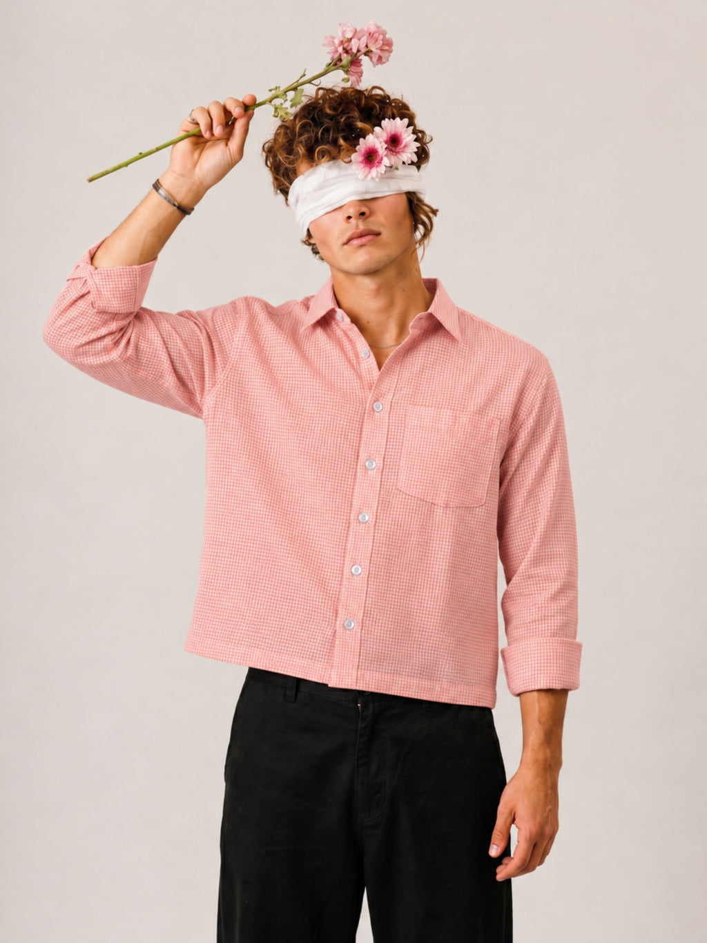 Sunset Orange Check Crop Shirt