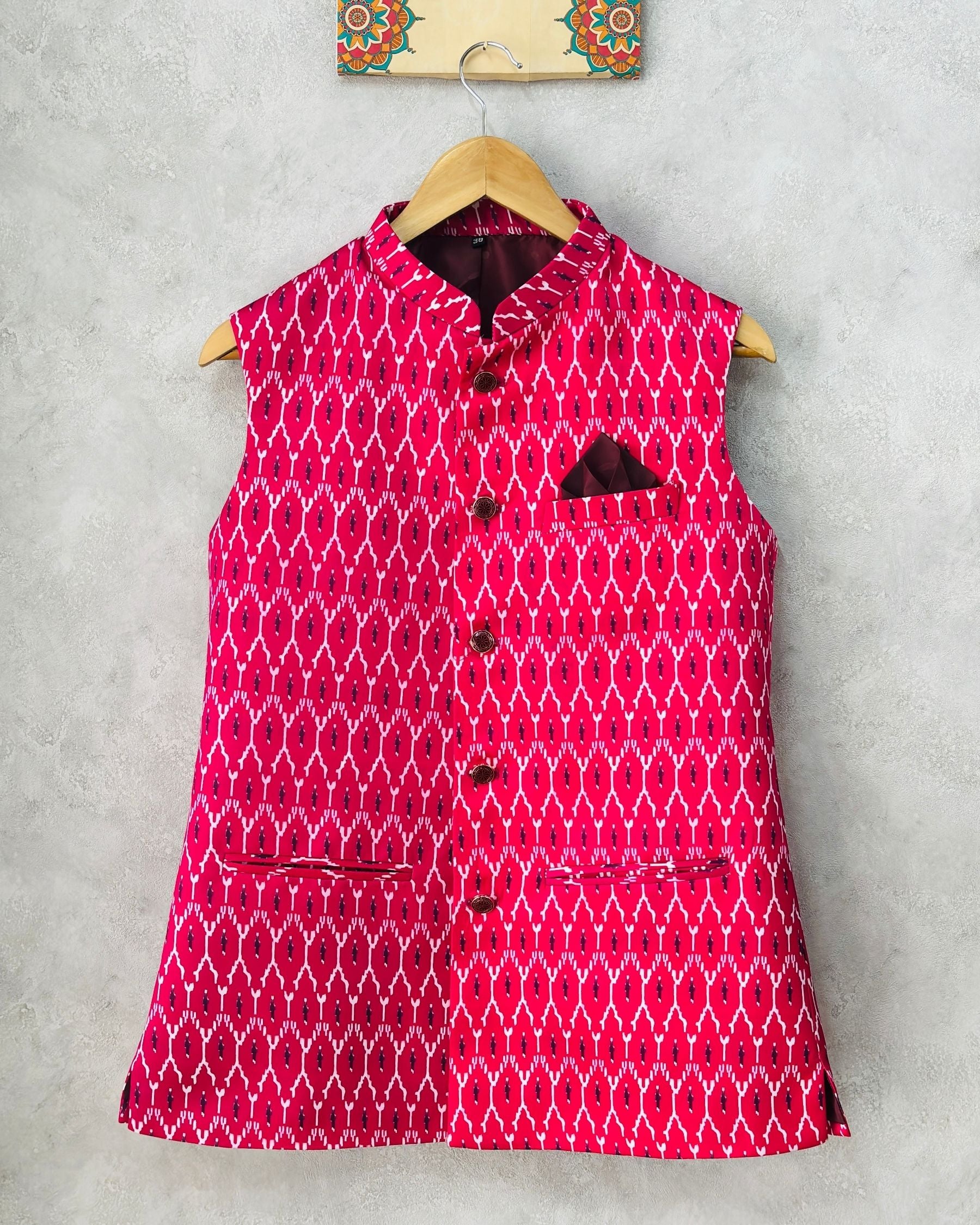 pink printed nehru jackets for men modi koti by jaipuricrown 