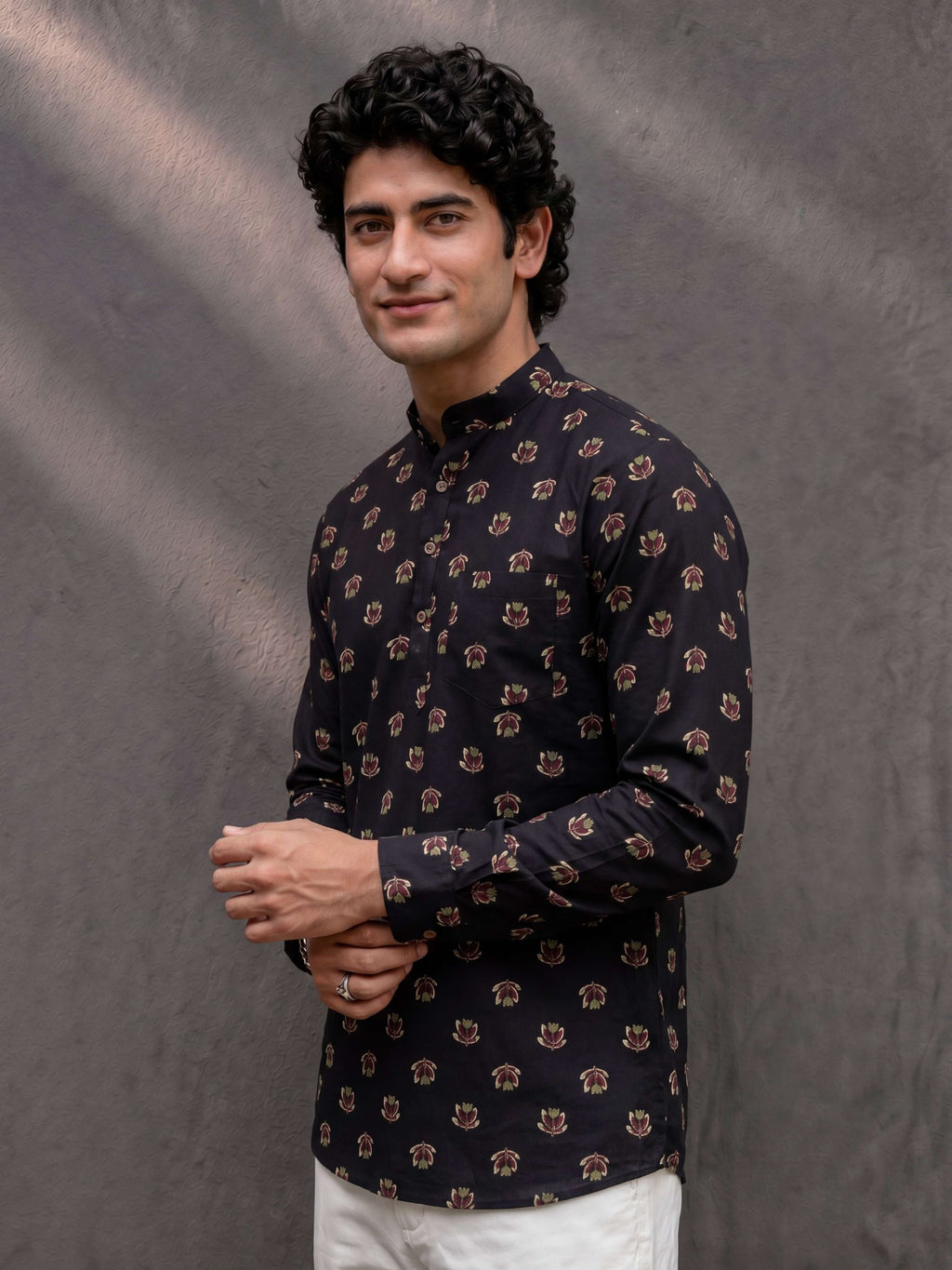Lotus Blossom – Men's Printed Cotton Short Kurta