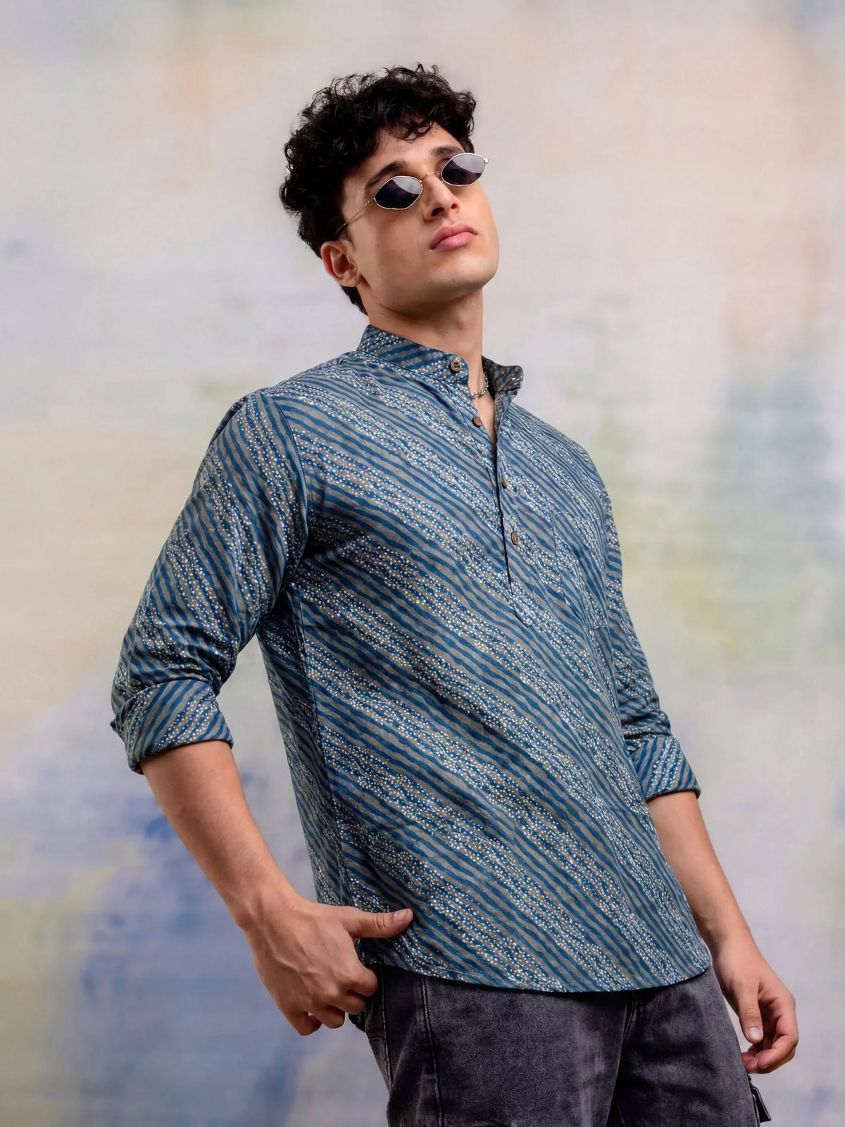 Blue Waves – Printed Cotton Short Kurta