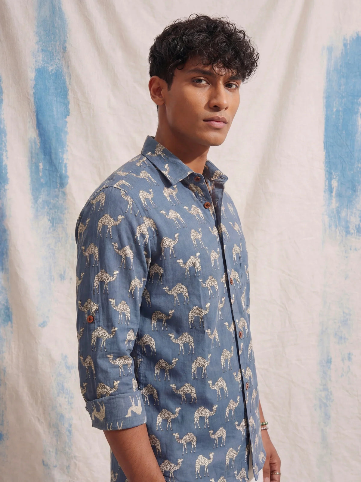 Camel Heritage – Printed Cotton Full Sleeve in Navy & Beige