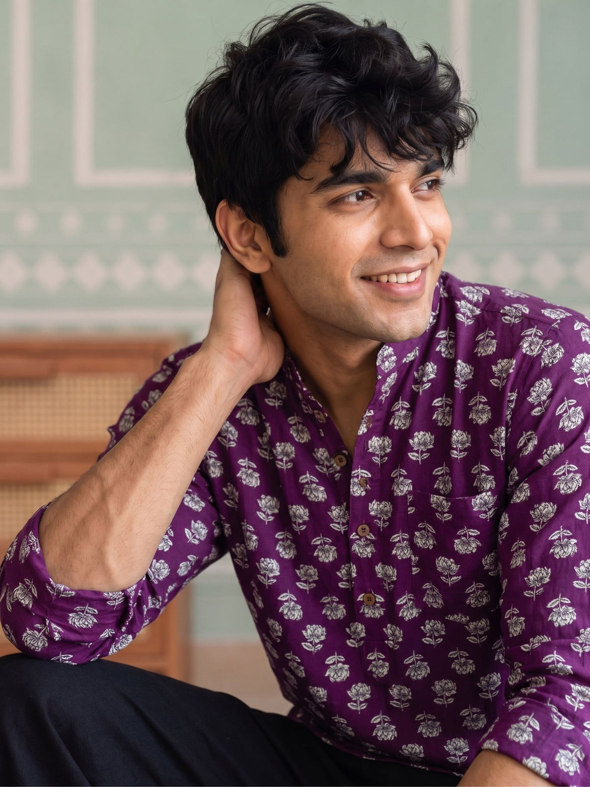 Royal Blossom – Printed Cotton Short Kurta