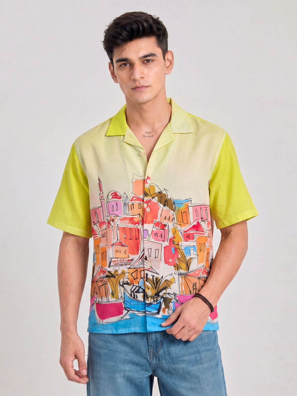 Vibrant Vibes – Cuban Collar Printed Cotton Shirt
