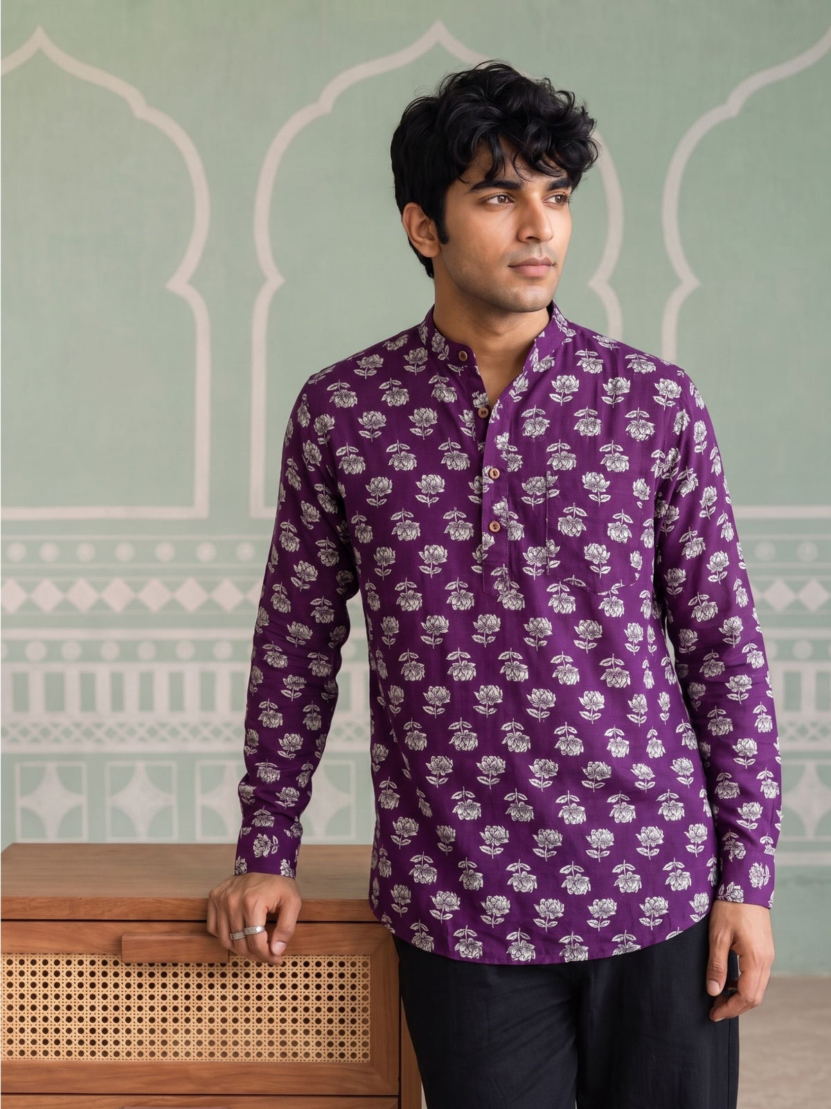 Royal Blossom – Printed Cotton Short Kurta