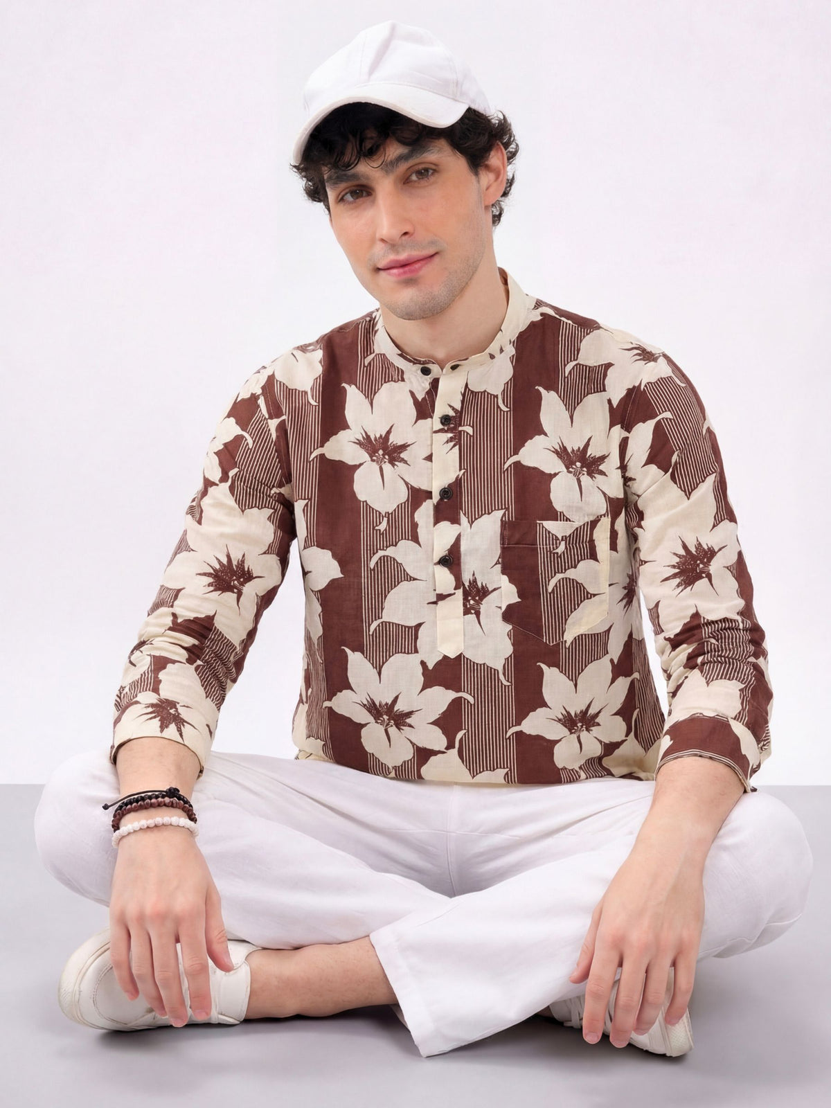 Tropical Bliss – Brown Printed Cotton Short Kurta