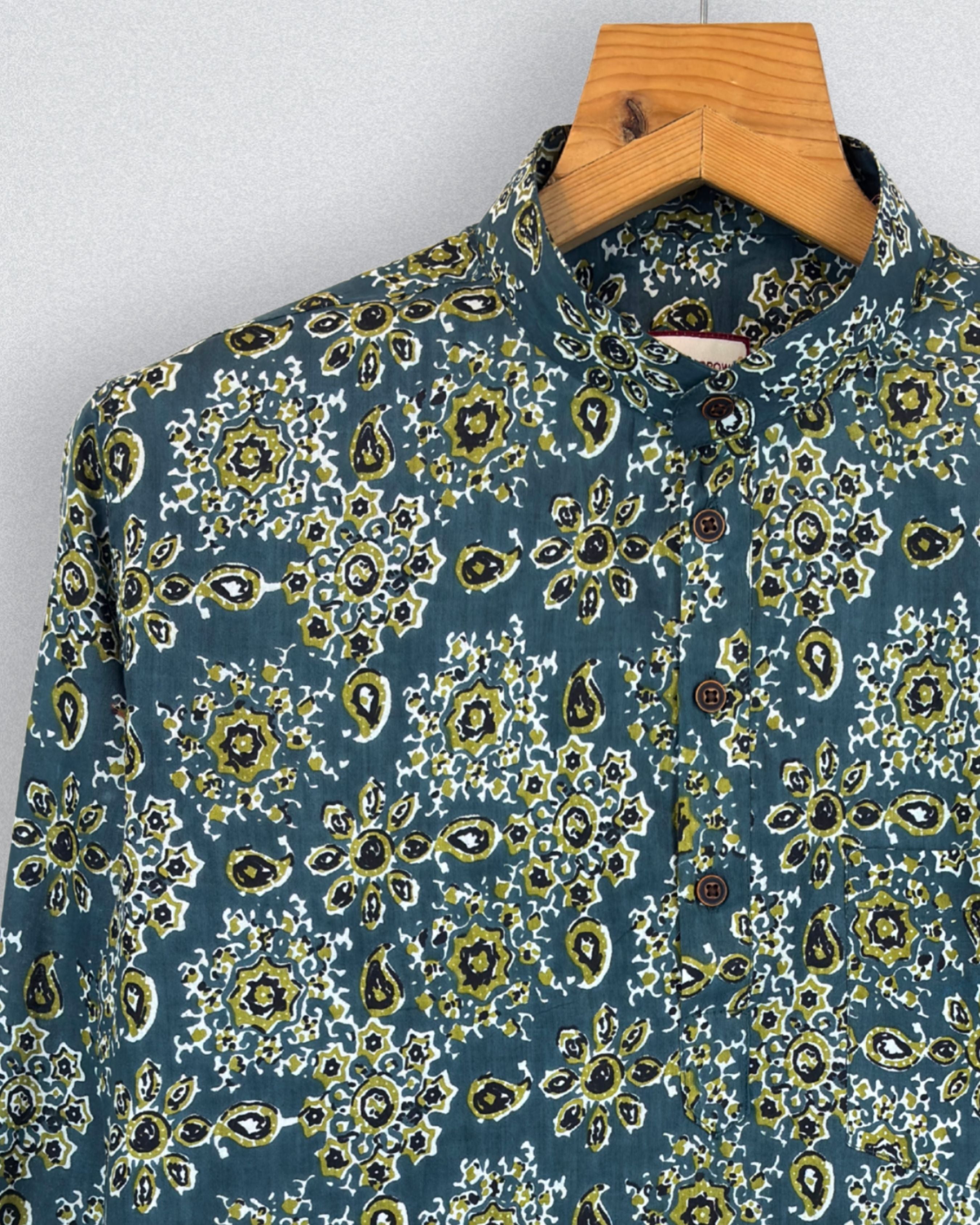 Emerald Elegance – Printed Cotton Short Kurta
