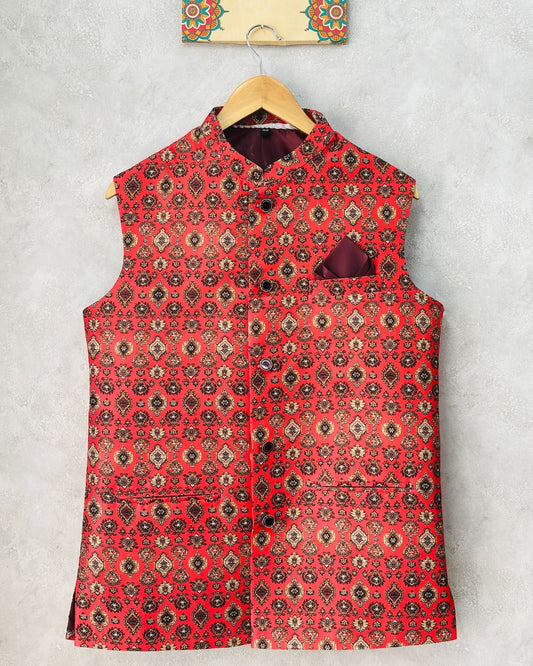 pink printed nehru jackets for men modi koti by jaipuricrown 