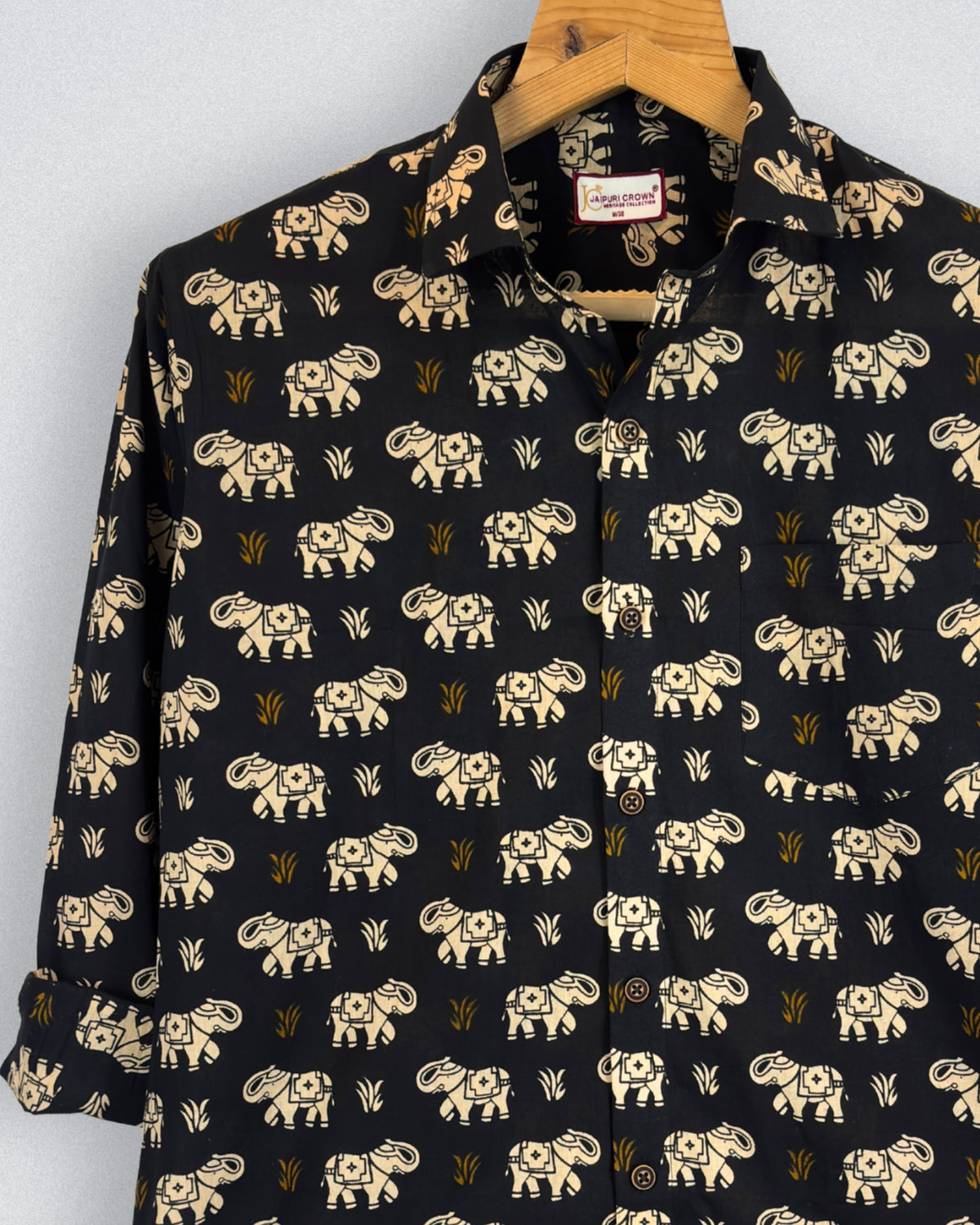 Elephant Charm – Printed Cotton Full Sleeve in Black & Cream