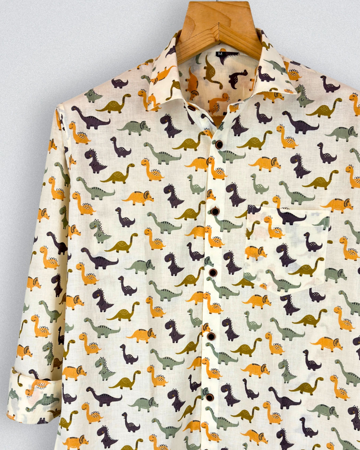 Dinosaur Quest – Full Sleeve Cotton Shirt in Cream