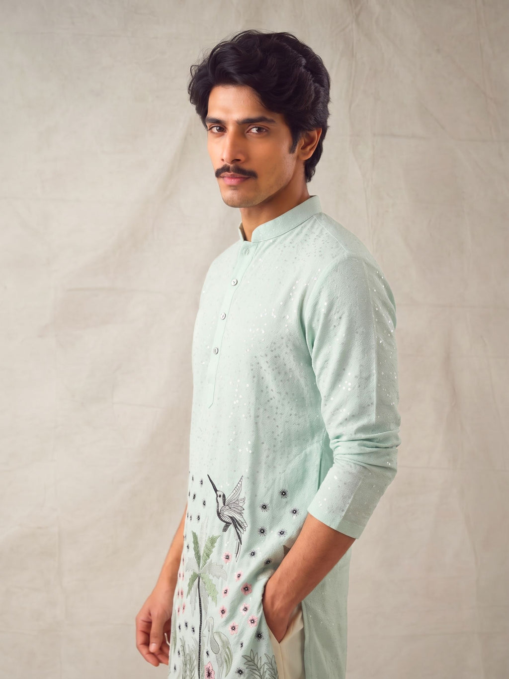 Men’s Heavy Designer Long Kurta – Auqa Zari work