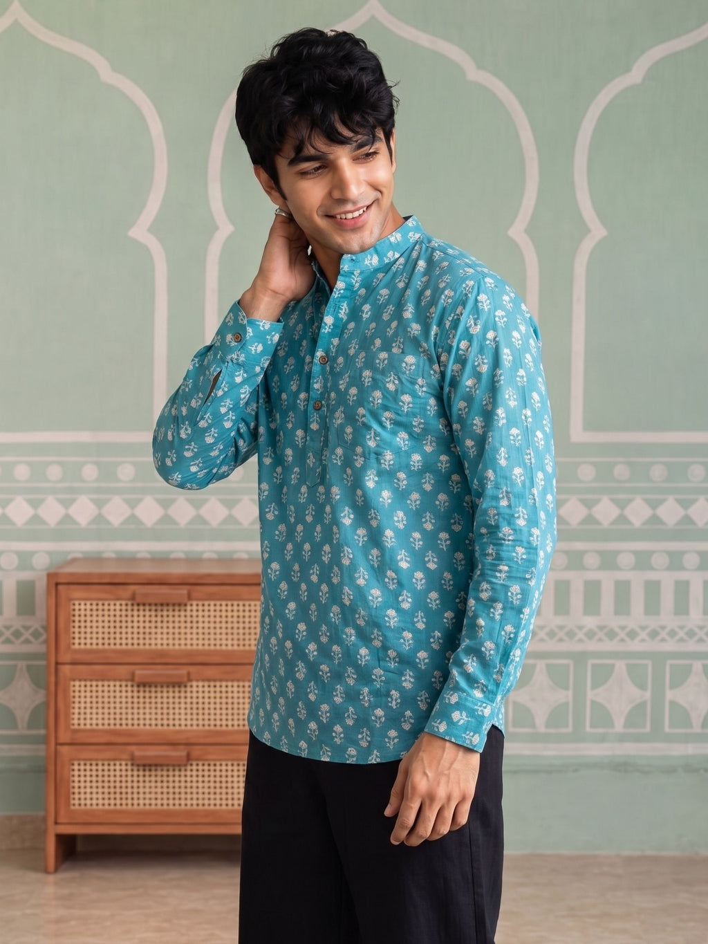 Blooming Blue – Printed Cotton Short Kurta