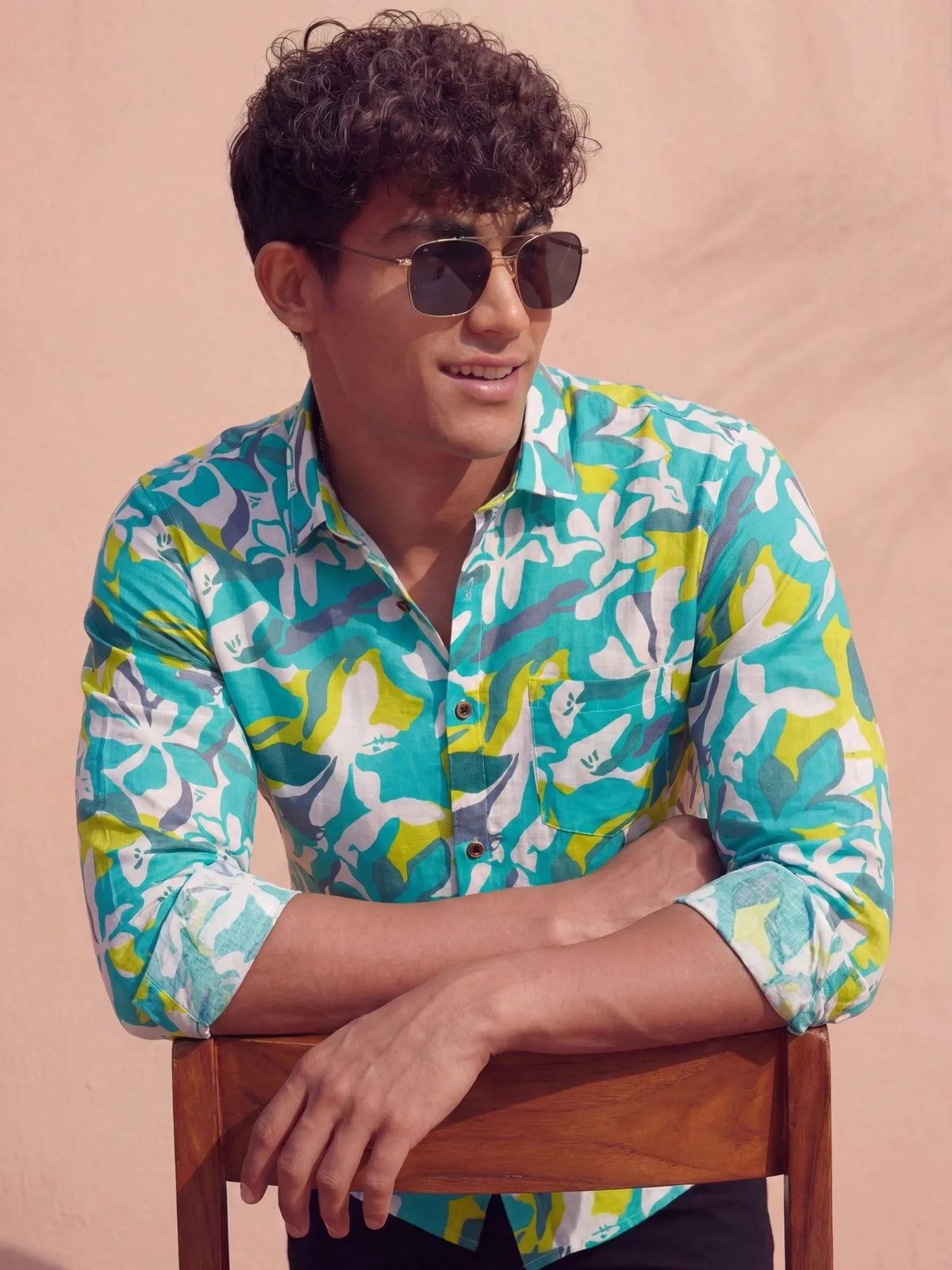 Aqua Bloom – Full Sleeve Printed Shirt