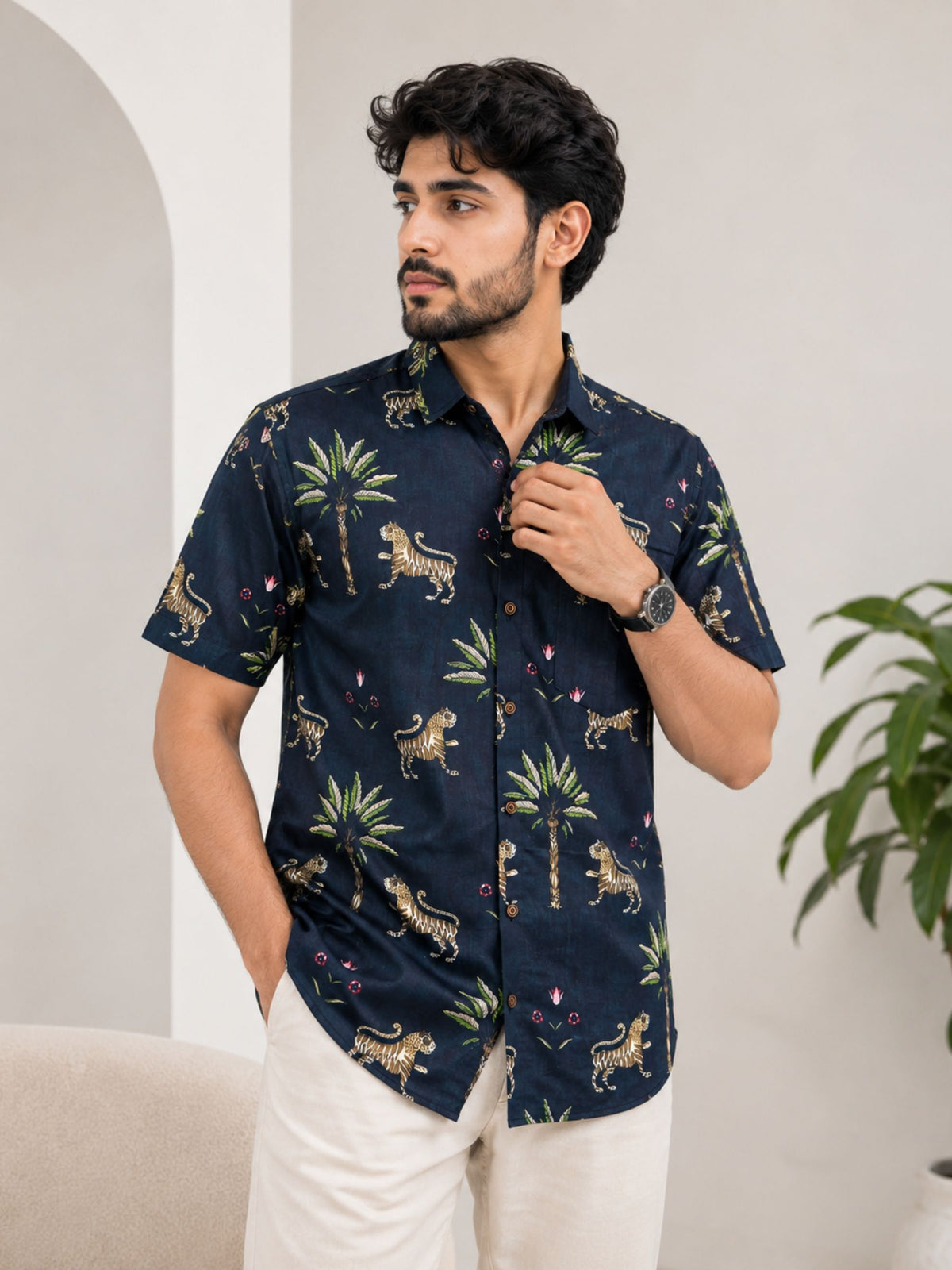 Royal Jungle – Printed Cotton Half Sleeve Shirt