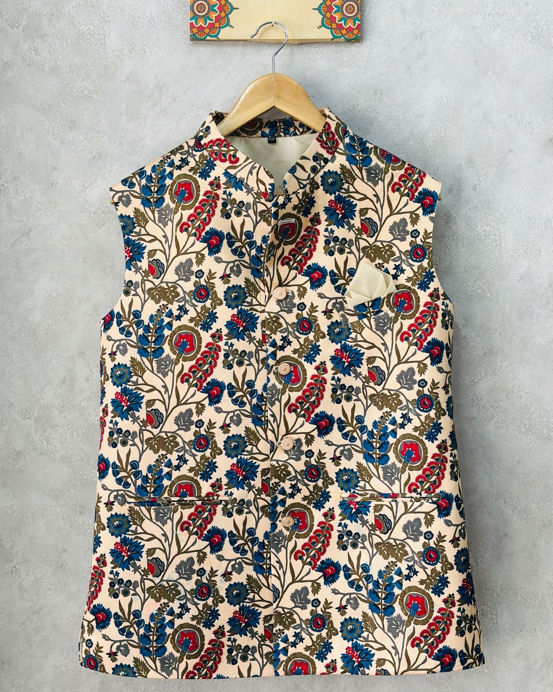 flower printed nehru jackets for men modi koti by jaipuricrown 