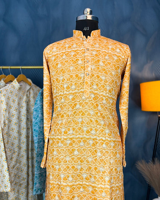 Golden Glint Printed Lucknowi Kurta