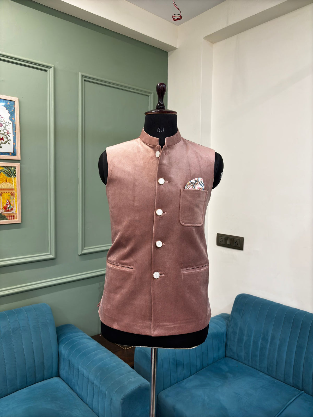 Stylish Velvet Nheru Jacket - Light Pink