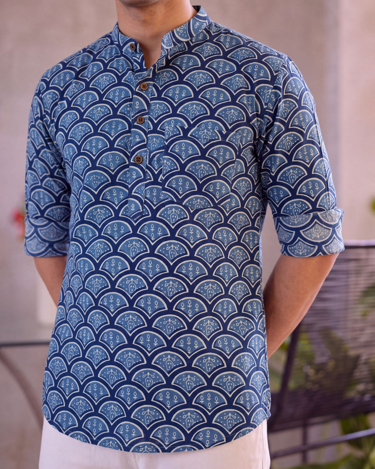 Ocean Waves – Printed Cotton Short Kurta