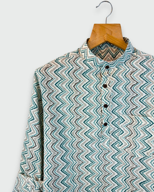 Wave Trail – Handprinted Short Kurta