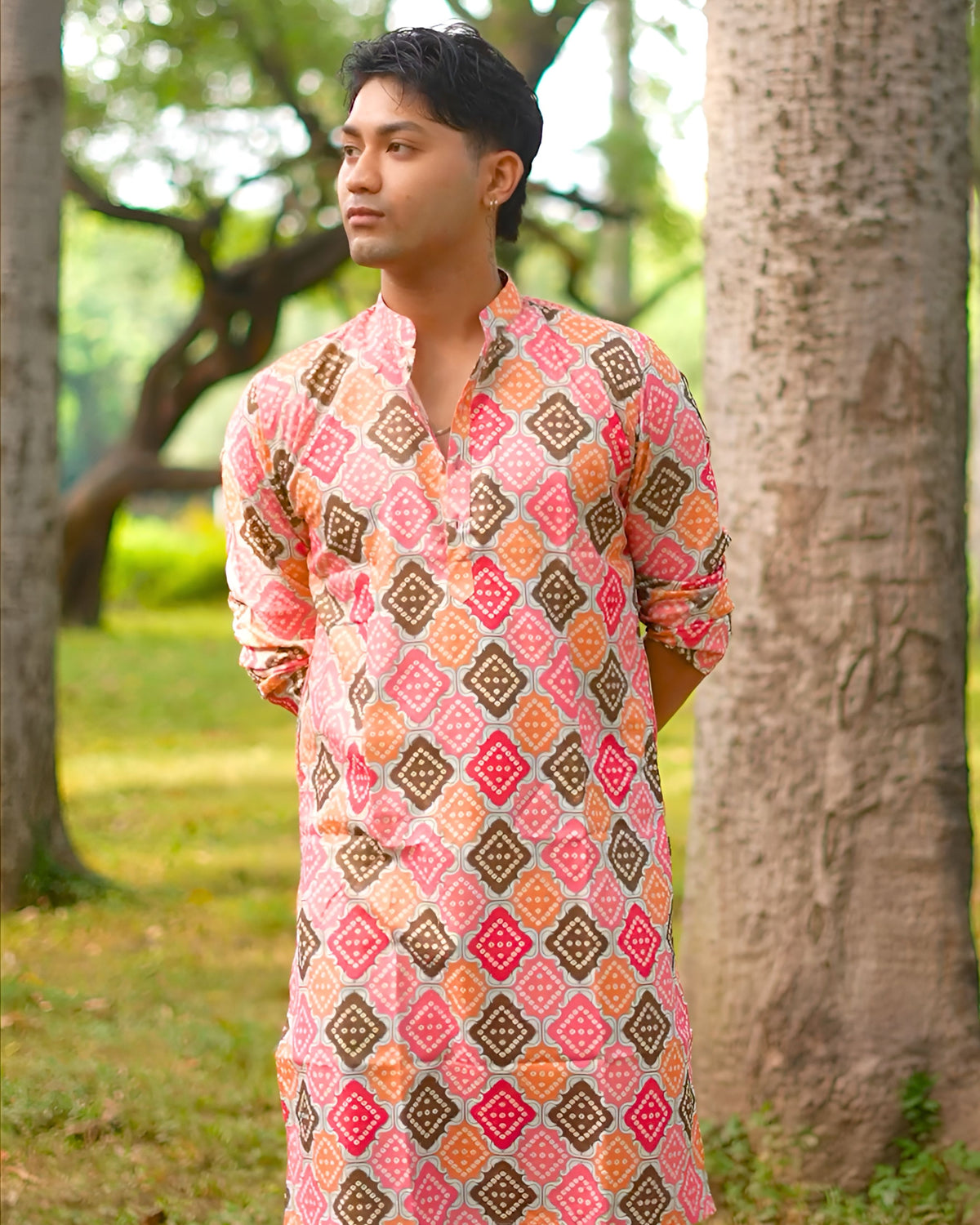 Bandhani Men's Long Kurta with Zari Work