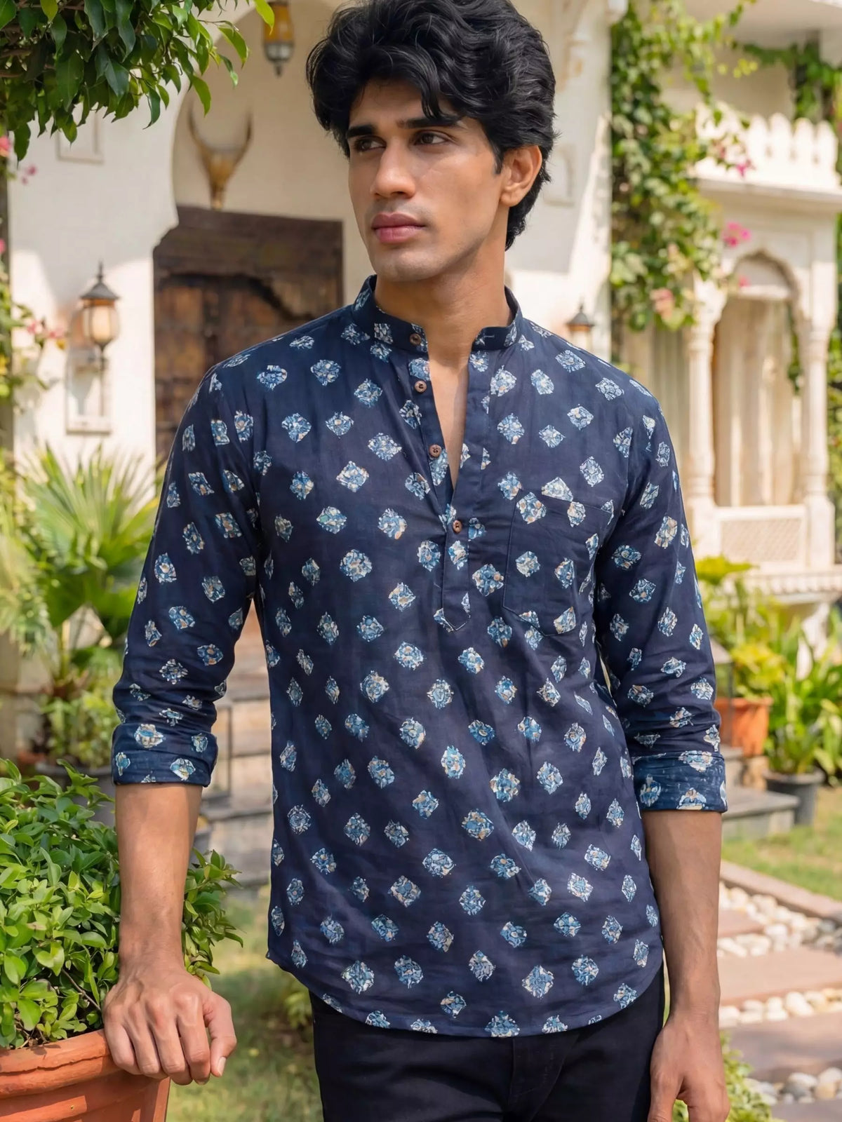 Blue Mosaic – Stylish Cotton Short Kurta