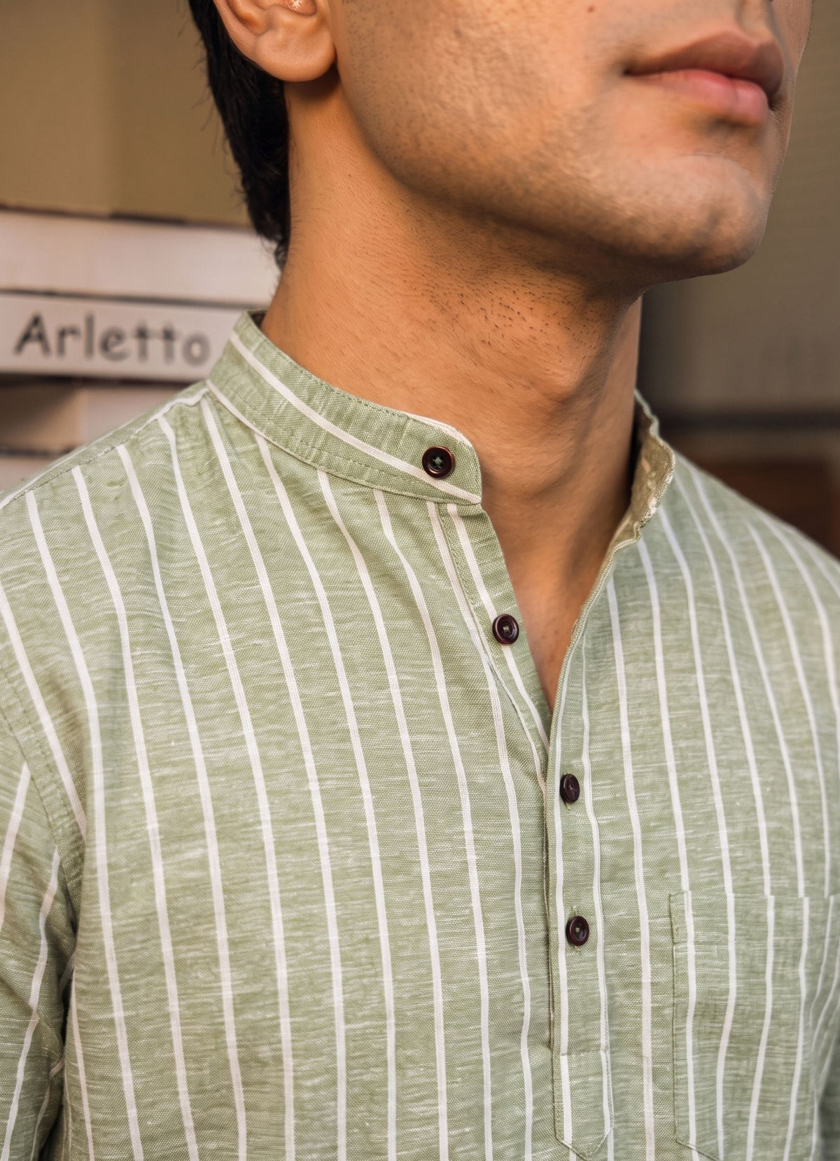 Elegant Stripes – Men's Printed Cotton Short Kurta