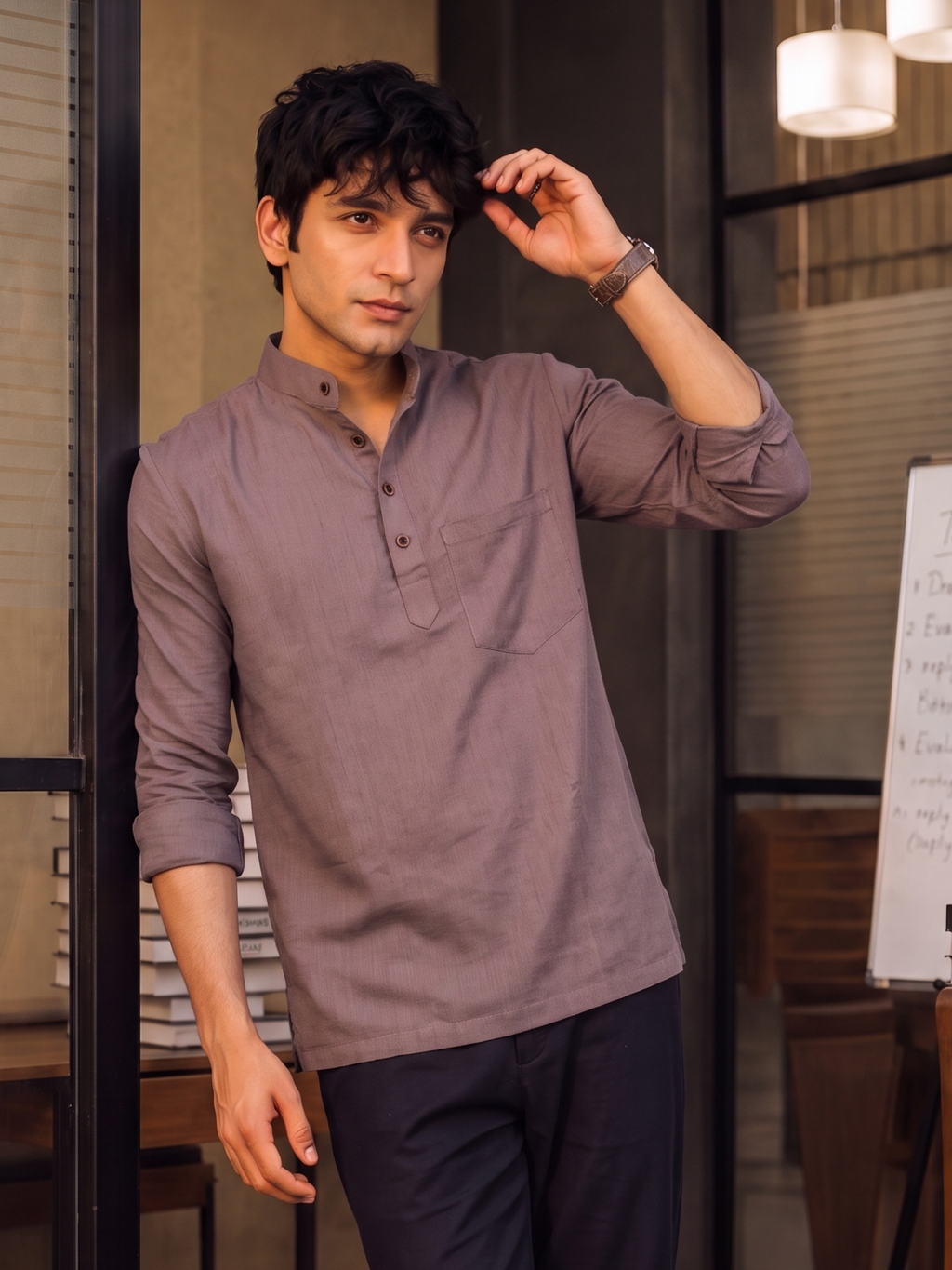 Desert Rose – Men's Printed Cotton Short Kurta