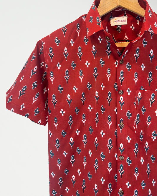 Rust Ikat – Half Sleeve Cotton Shirt
