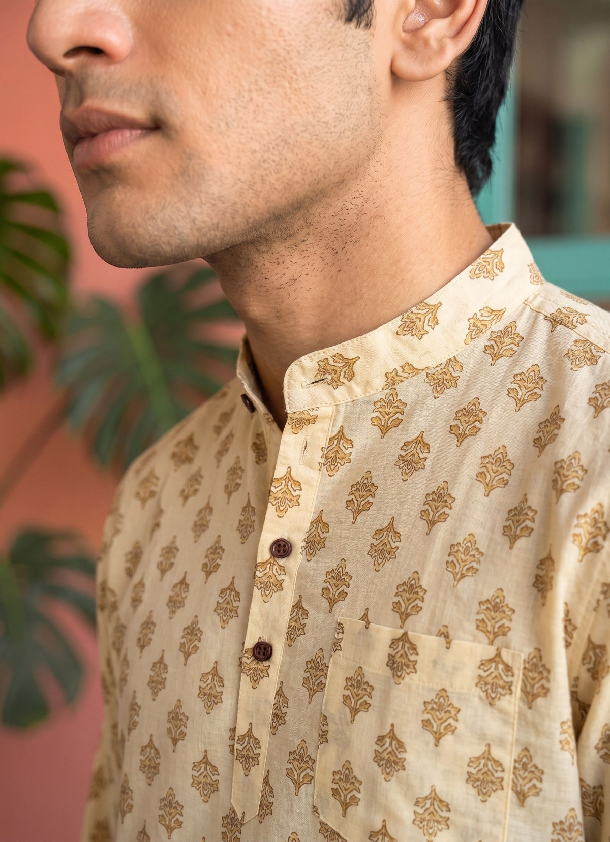 Golden Leaf – Printed Cotton Short Kurta