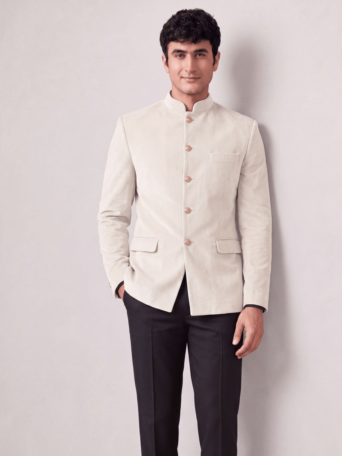 Rajwada Ivory Velvet Jodhpuri Bandhgala